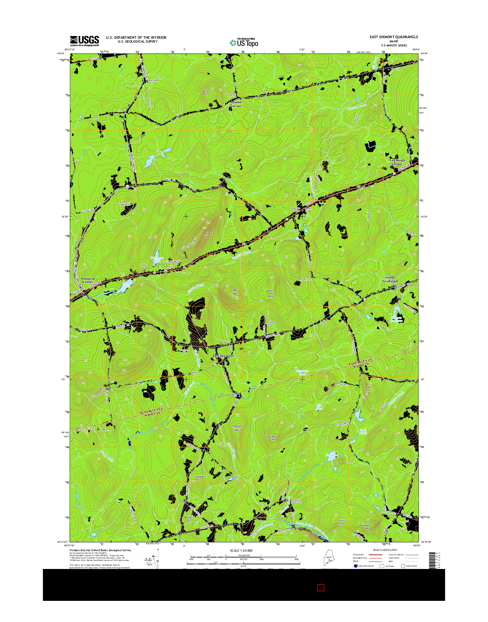 USGS US TOPO 7.5-MINUTE MAP FOR EAST DIXMONT, ME 2014