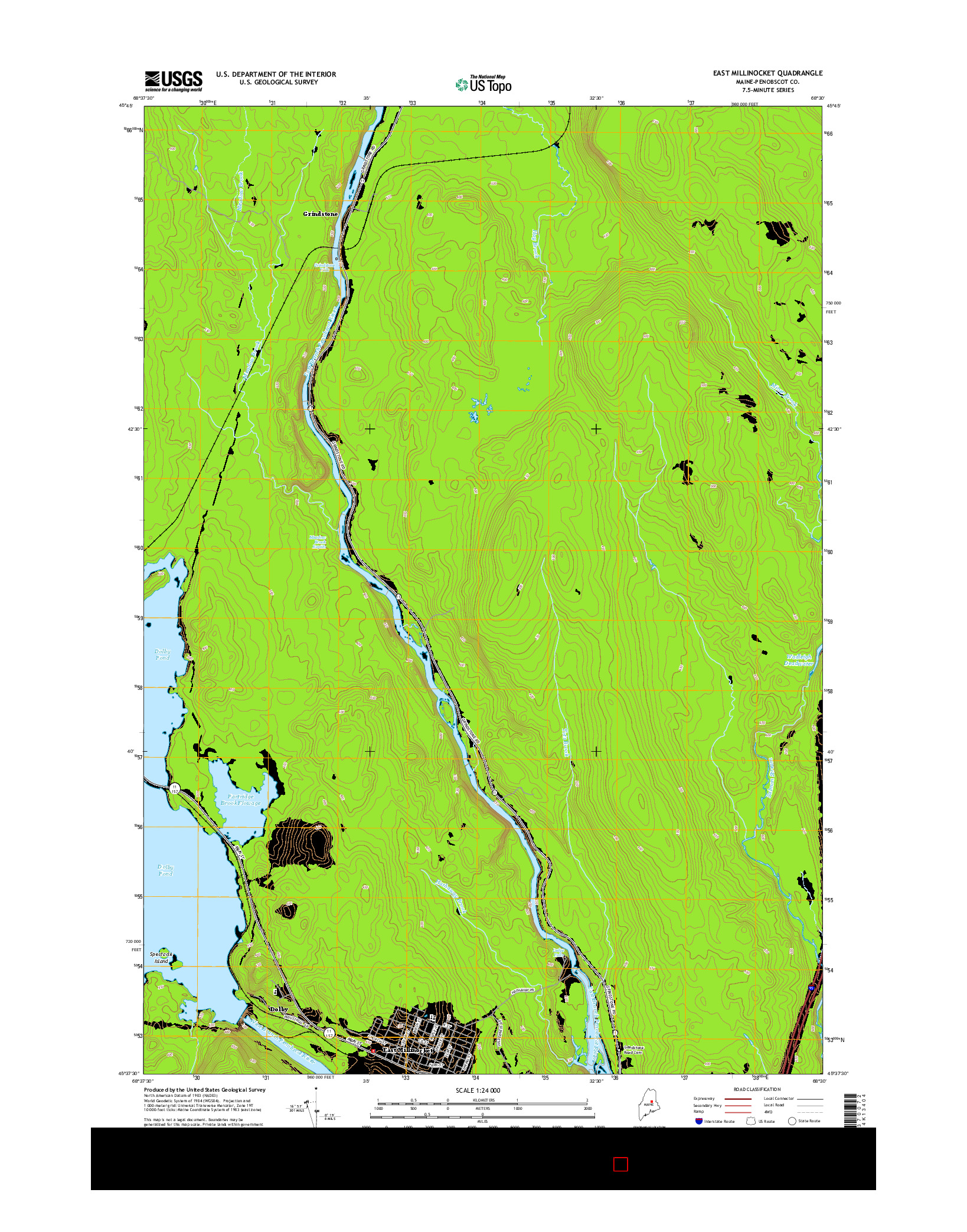 USGS US TOPO 7.5-MINUTE MAP FOR EAST MILLINOCKET, ME 2014