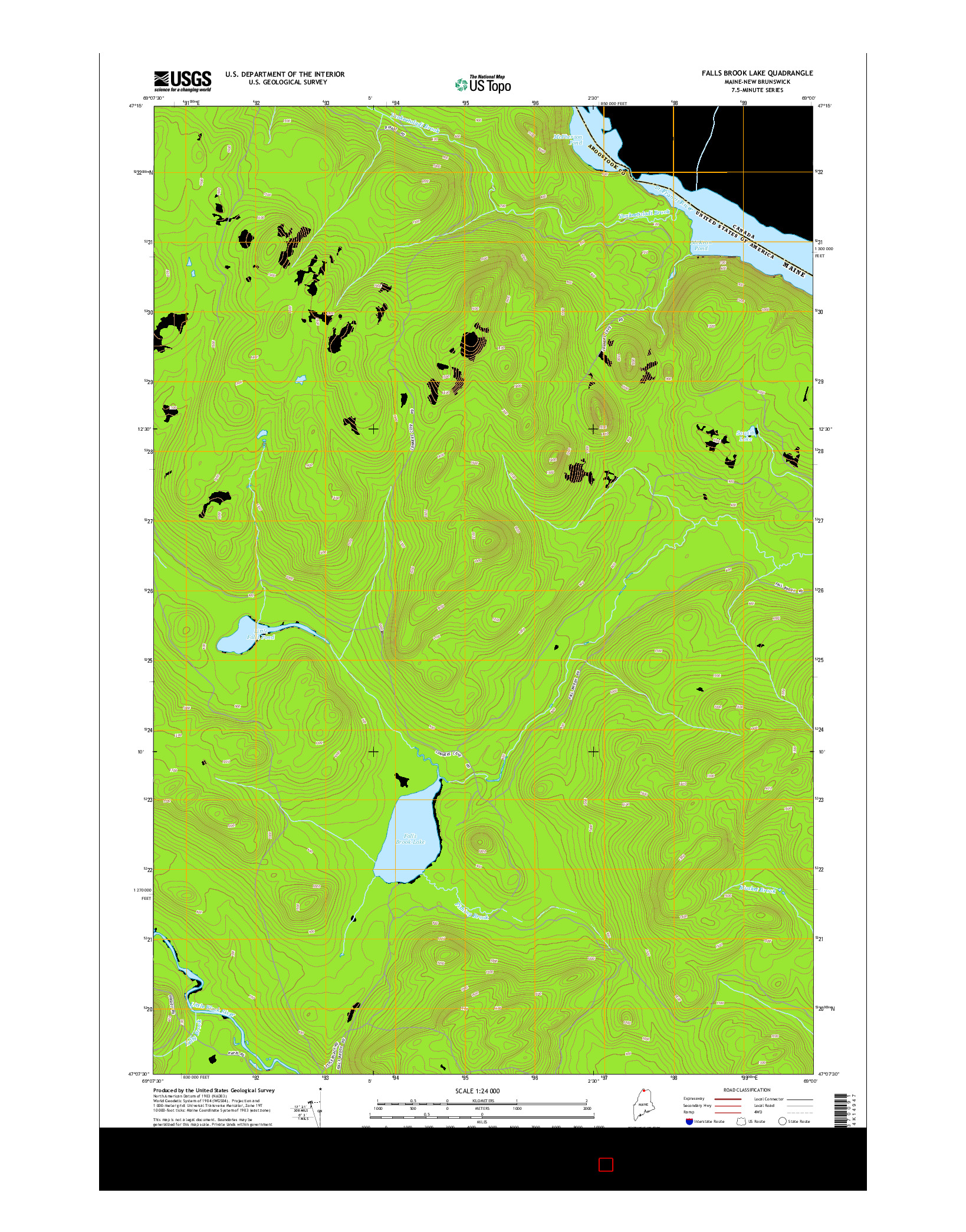 USGS US TOPO 7.5-MINUTE MAP FOR FALLS BROOK LAKE, ME-NB 2014