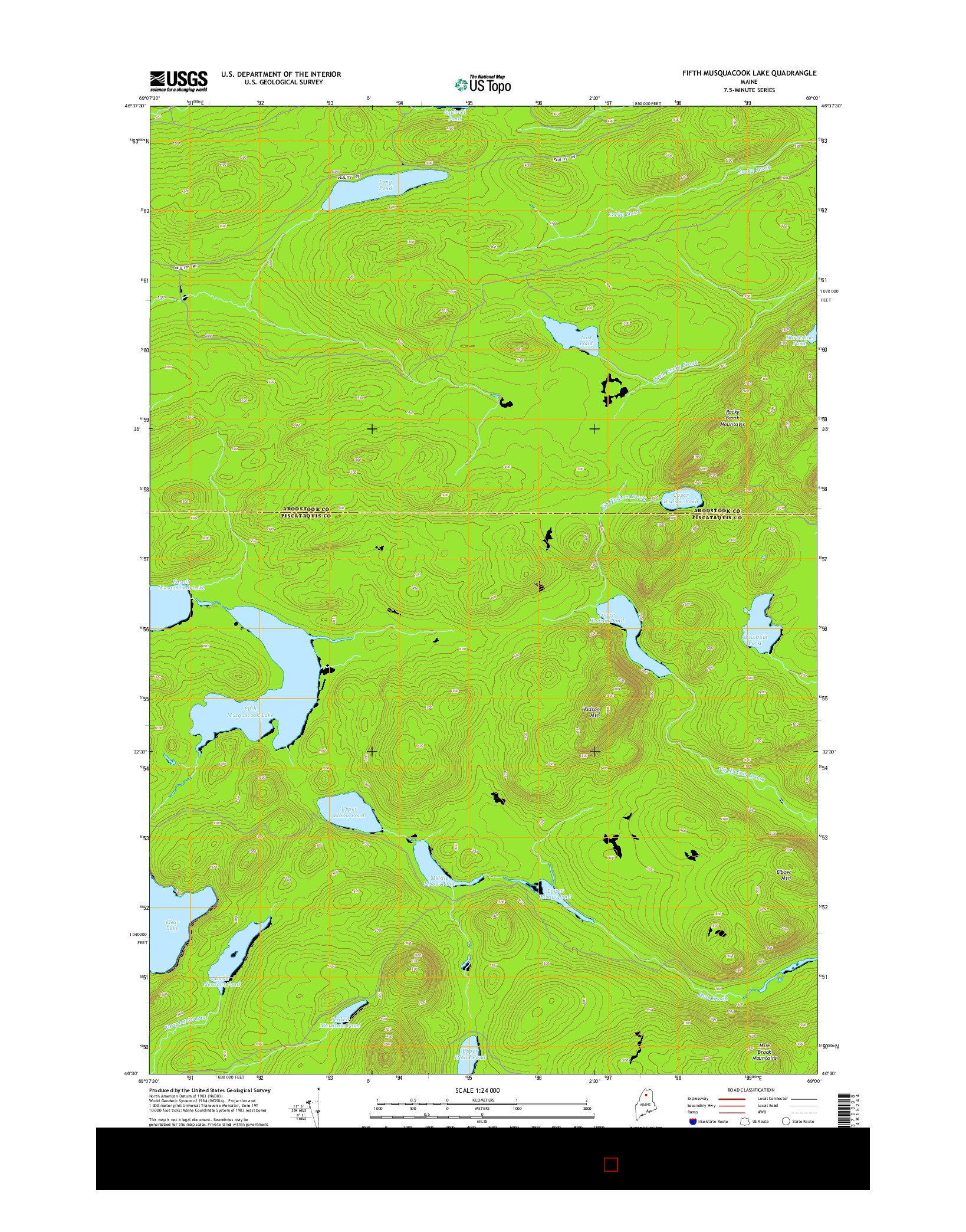 USGS US TOPO 7.5-MINUTE MAP FOR FIFTH MUSQUACOOK LAKE, ME 2014