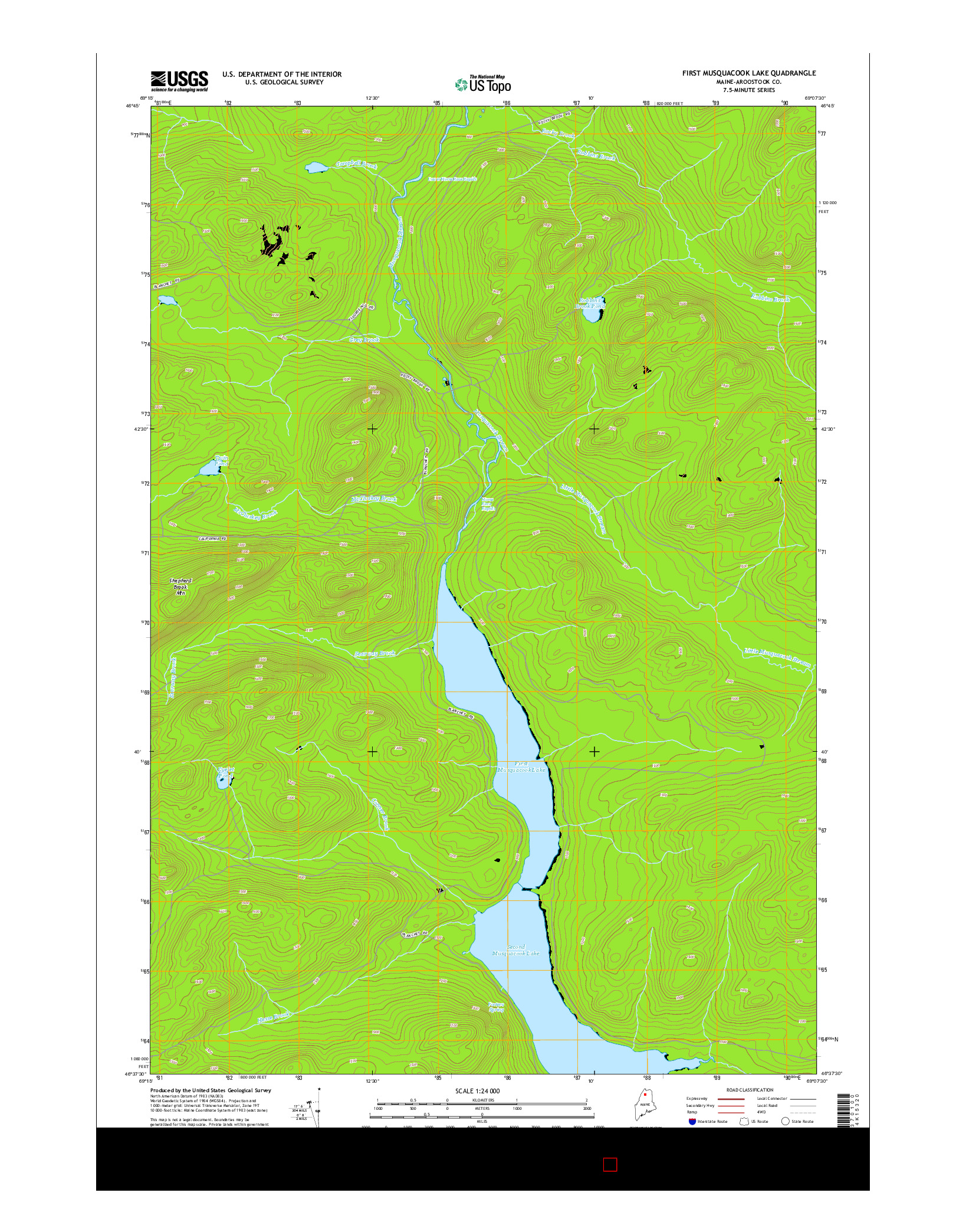 USGS US TOPO 7.5-MINUTE MAP FOR FIRST MUSQUACOOK LAKE, ME 2014
