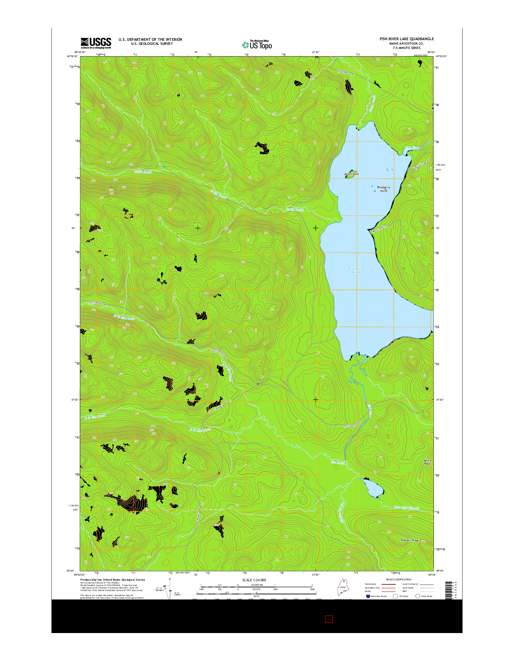 USGS US TOPO 7.5-MINUTE MAP FOR FISH RIVER LAKE, ME 2014