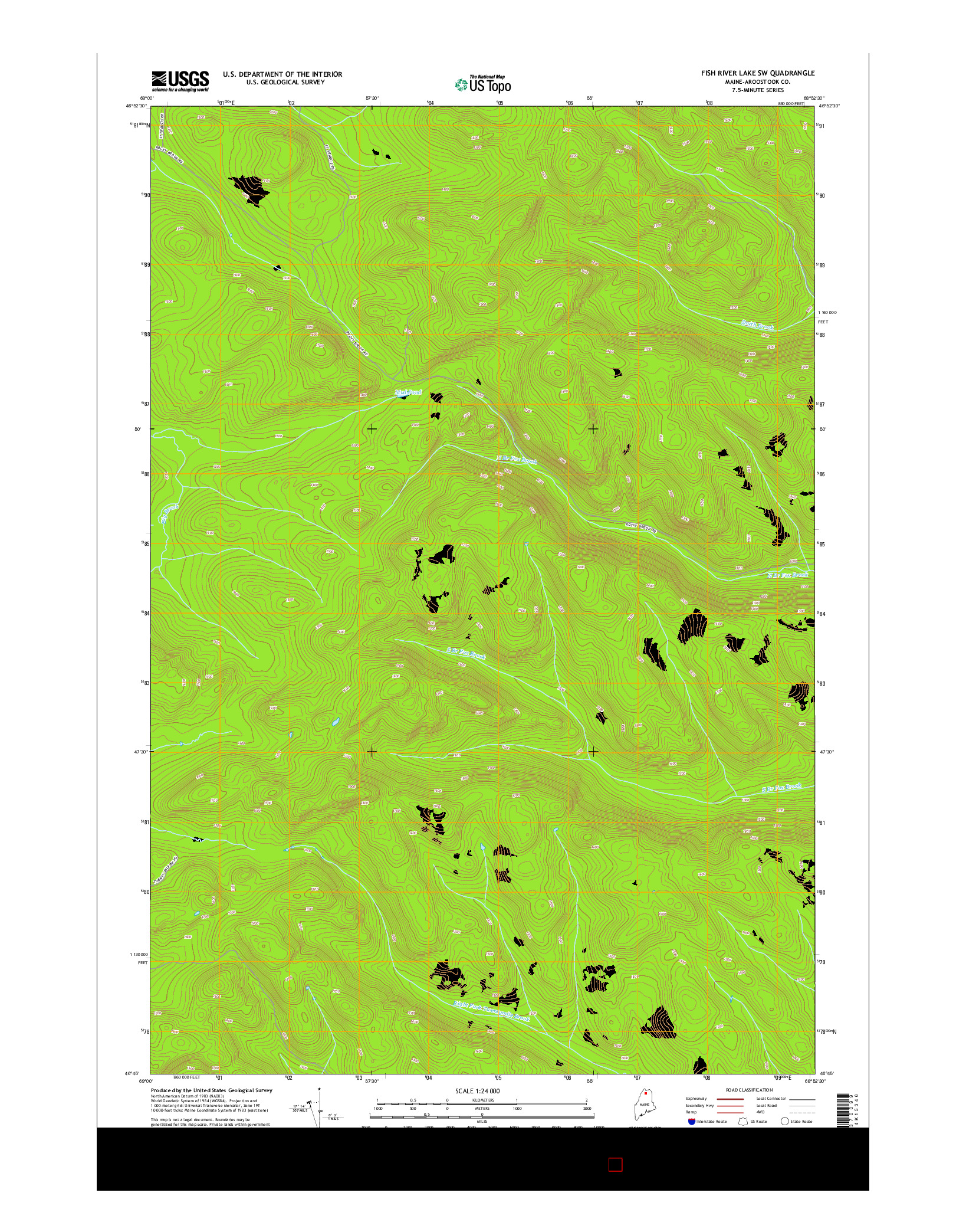 USGS US TOPO 7.5-MINUTE MAP FOR FISH RIVER LAKE SW, ME 2014