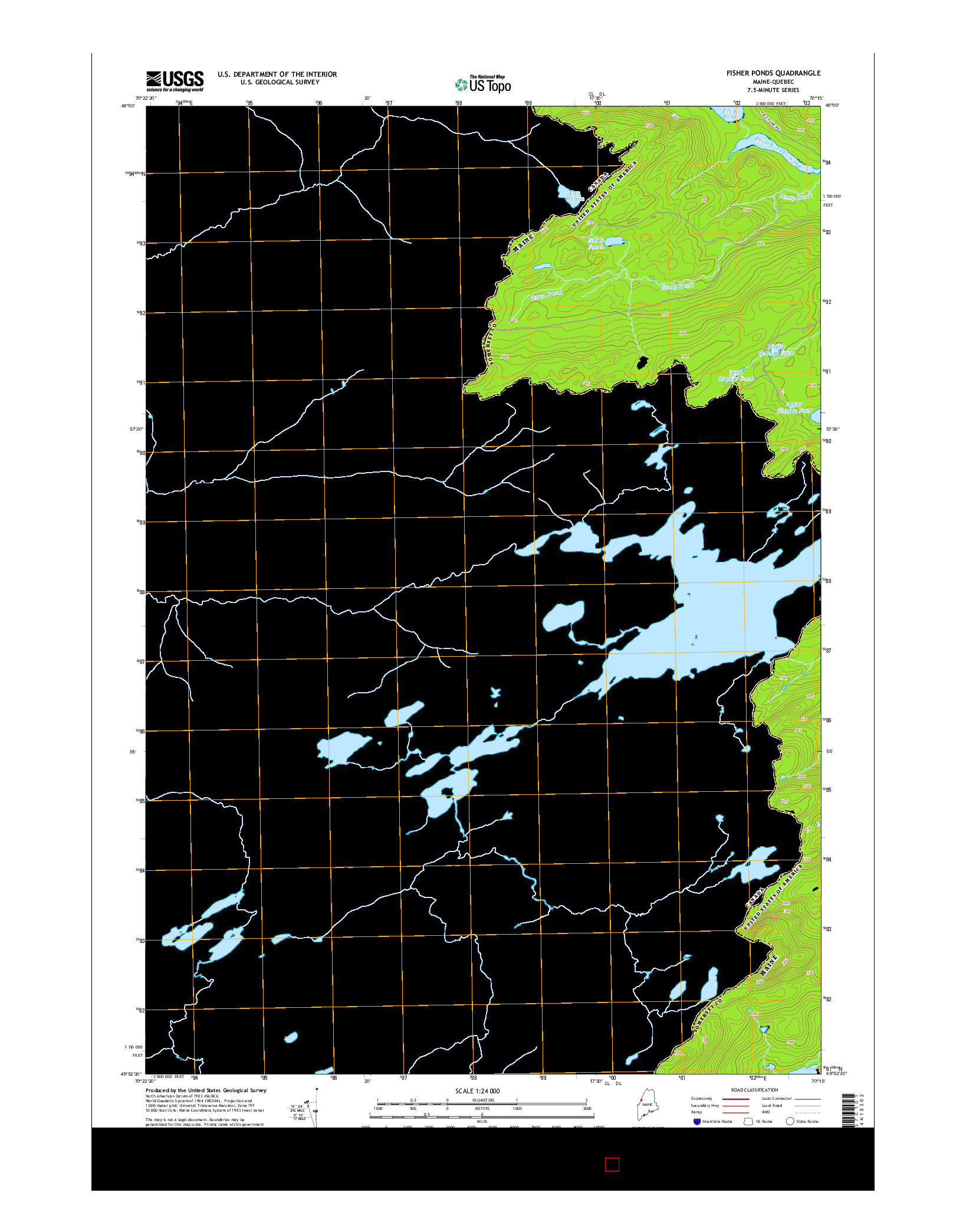 USGS US TOPO 7.5-MINUTE MAP FOR FISHER PONDS, ME-QC 2014