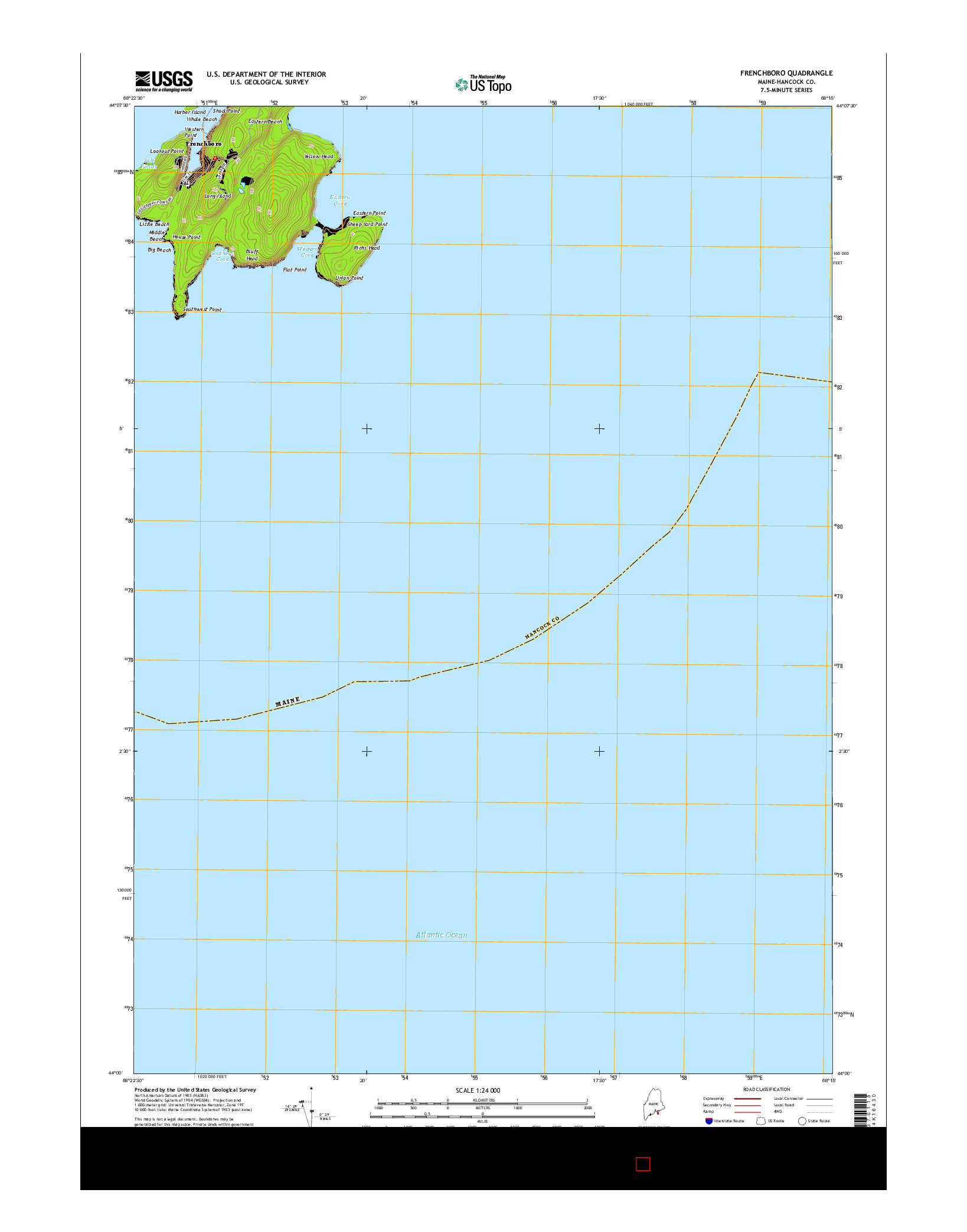 USGS US TOPO 7.5-MINUTE MAP FOR FRENCHBORO, ME 2014