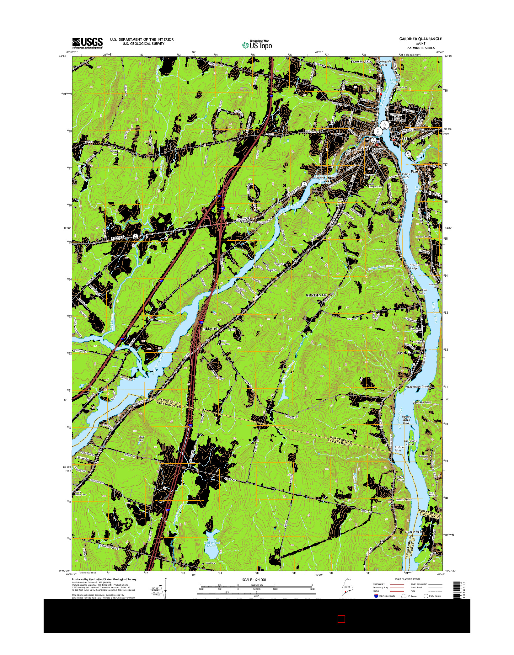 USGS US TOPO 7.5-MINUTE MAP FOR GARDINER, ME 2014