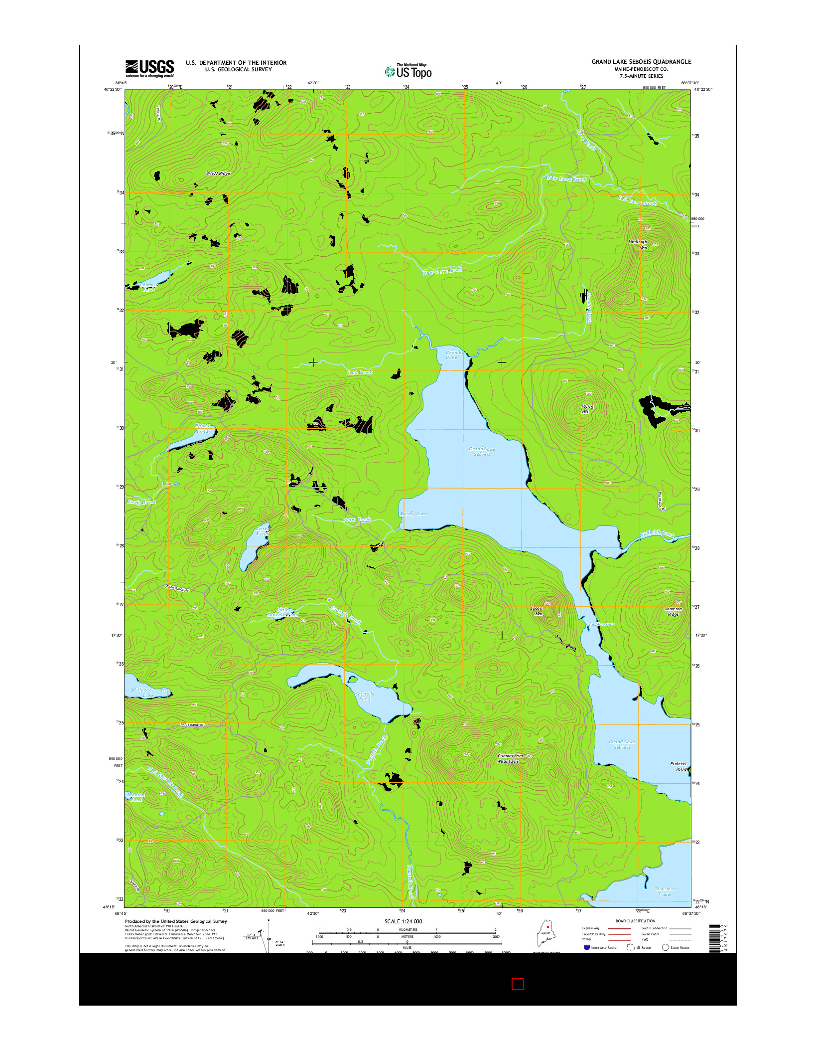 USGS US TOPO 7.5-MINUTE MAP FOR GRAND LAKE SEBOEIS, ME 2014