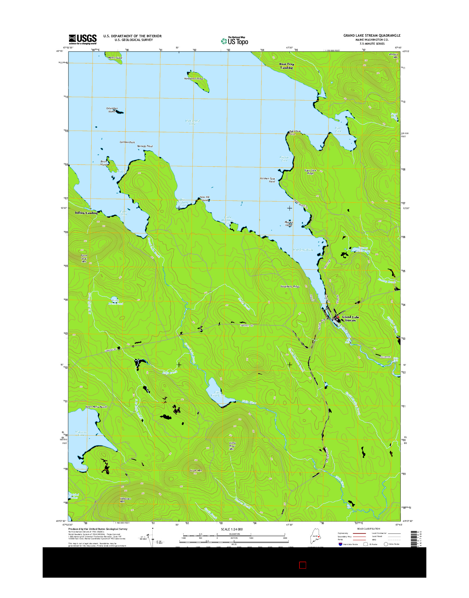 USGS US TOPO 7.5-MINUTE MAP FOR GRAND LAKE STREAM, ME 2014