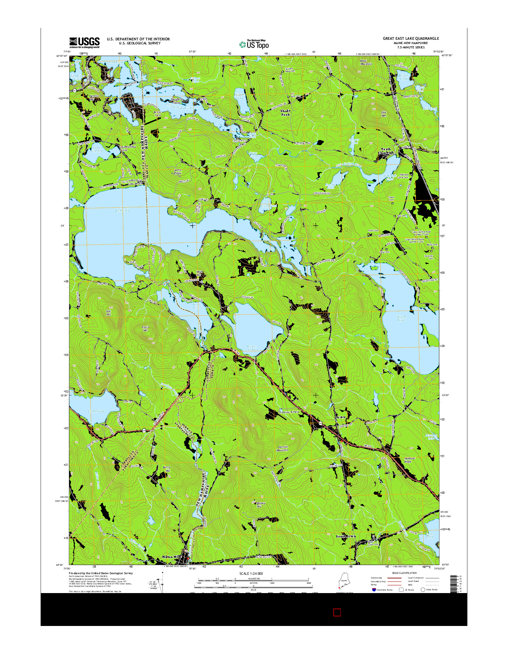 USGS US TOPO 7.5-MINUTE MAP FOR GREAT EAST LAKE, ME-NH 2014