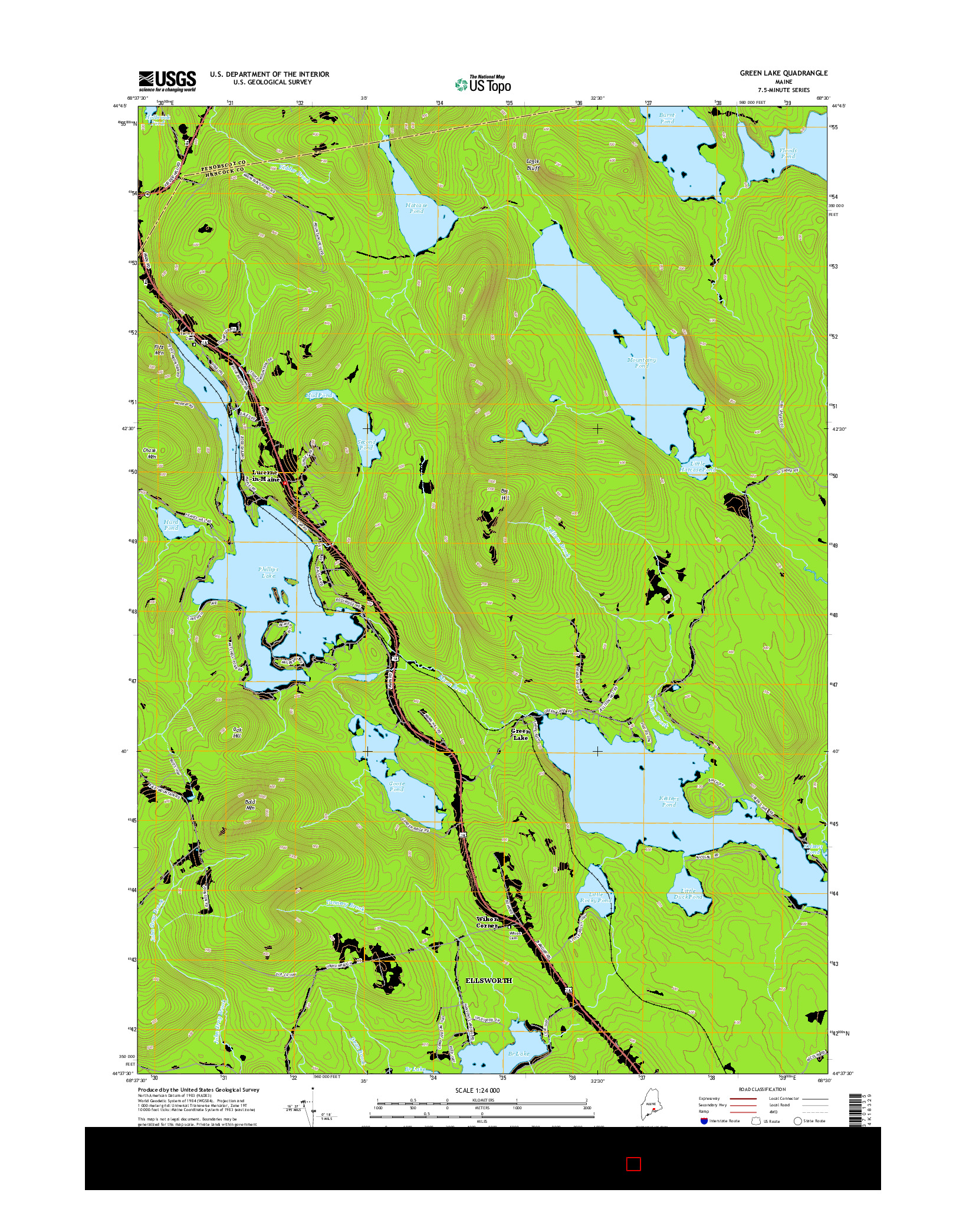 USGS US TOPO 7.5-MINUTE MAP FOR GREEN LAKE, ME 2014