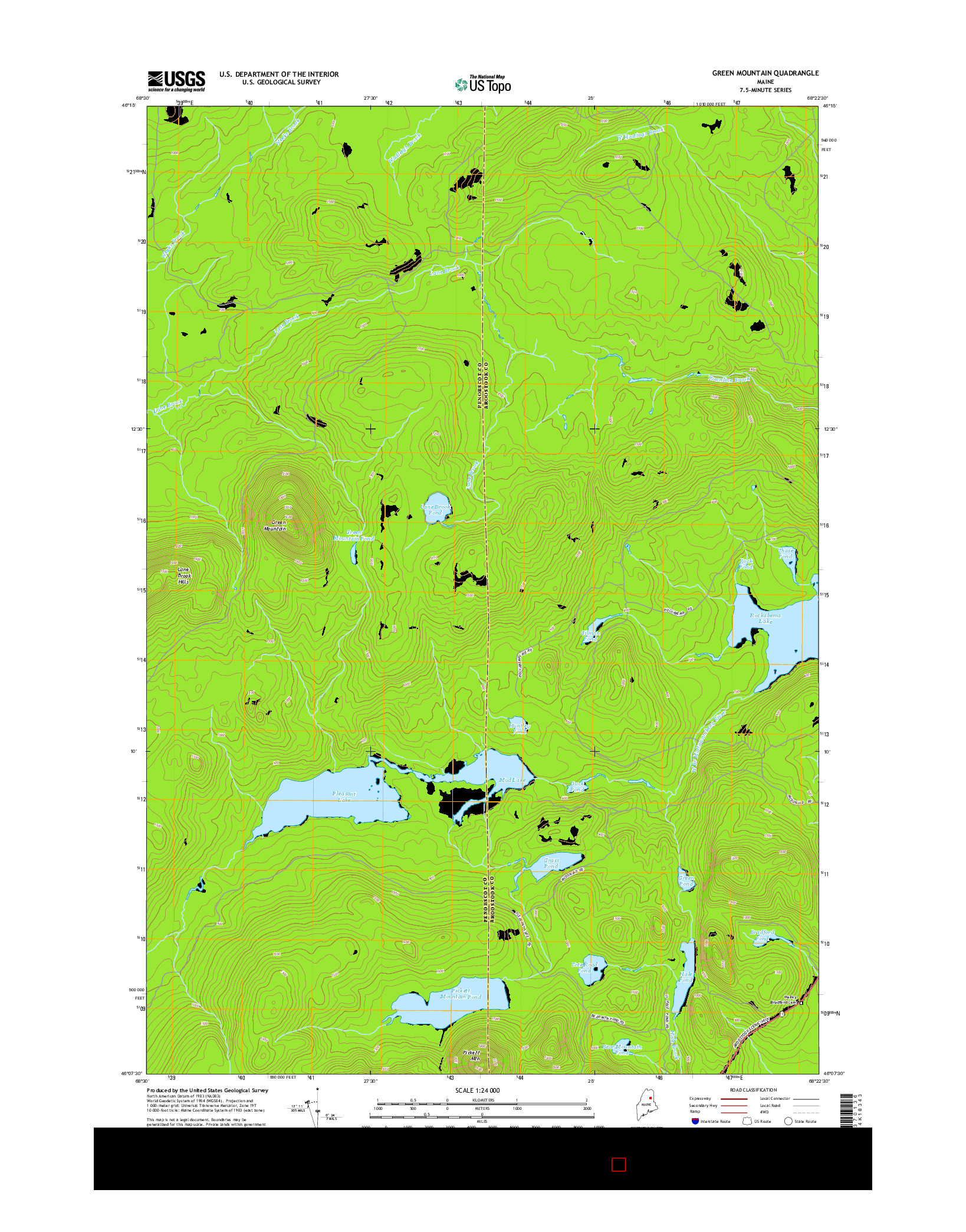 USGS US TOPO 7.5-MINUTE MAP FOR GREEN MOUNTAIN, ME 2014