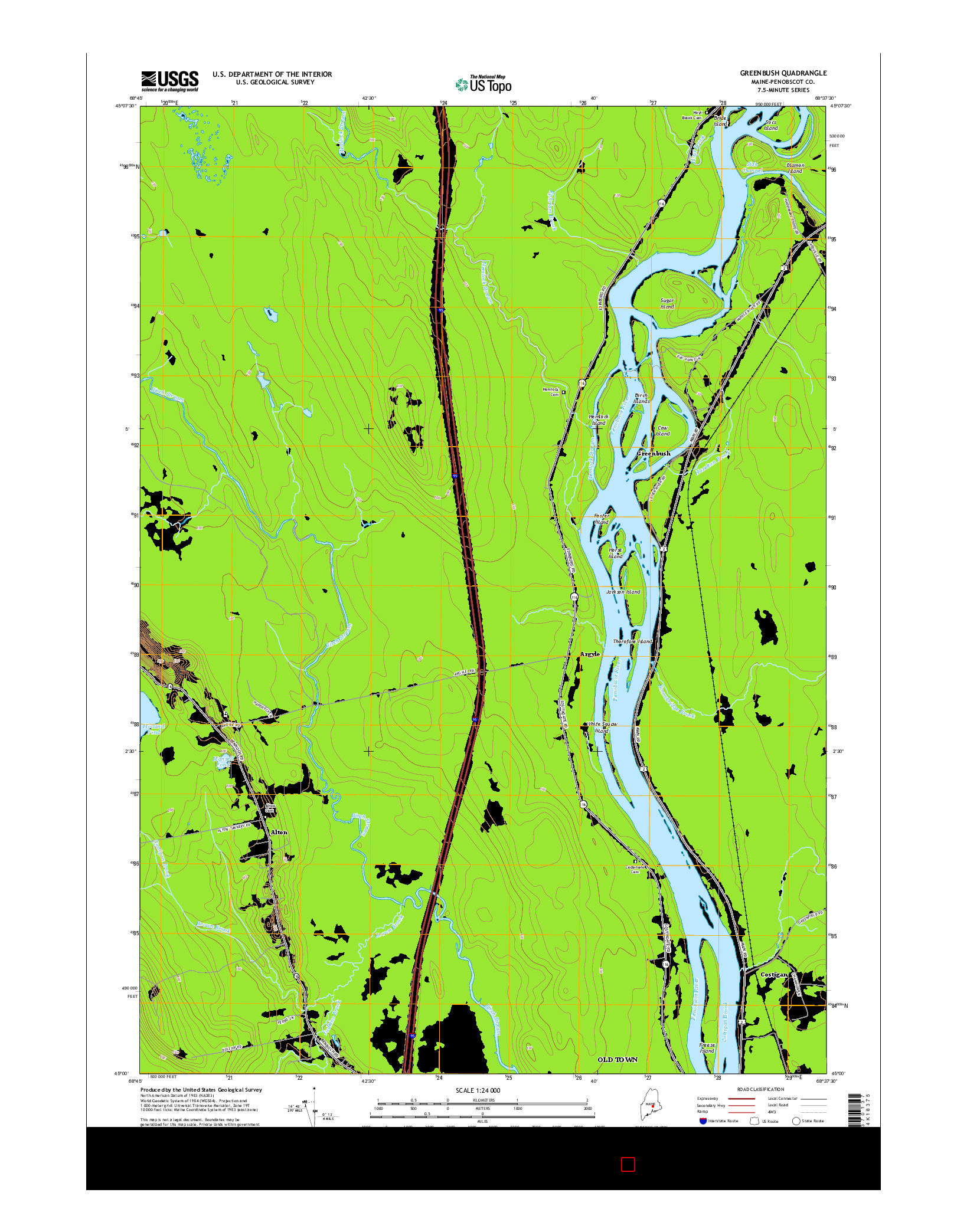 USGS US TOPO 7.5-MINUTE MAP FOR GREENBUSH, ME 2014