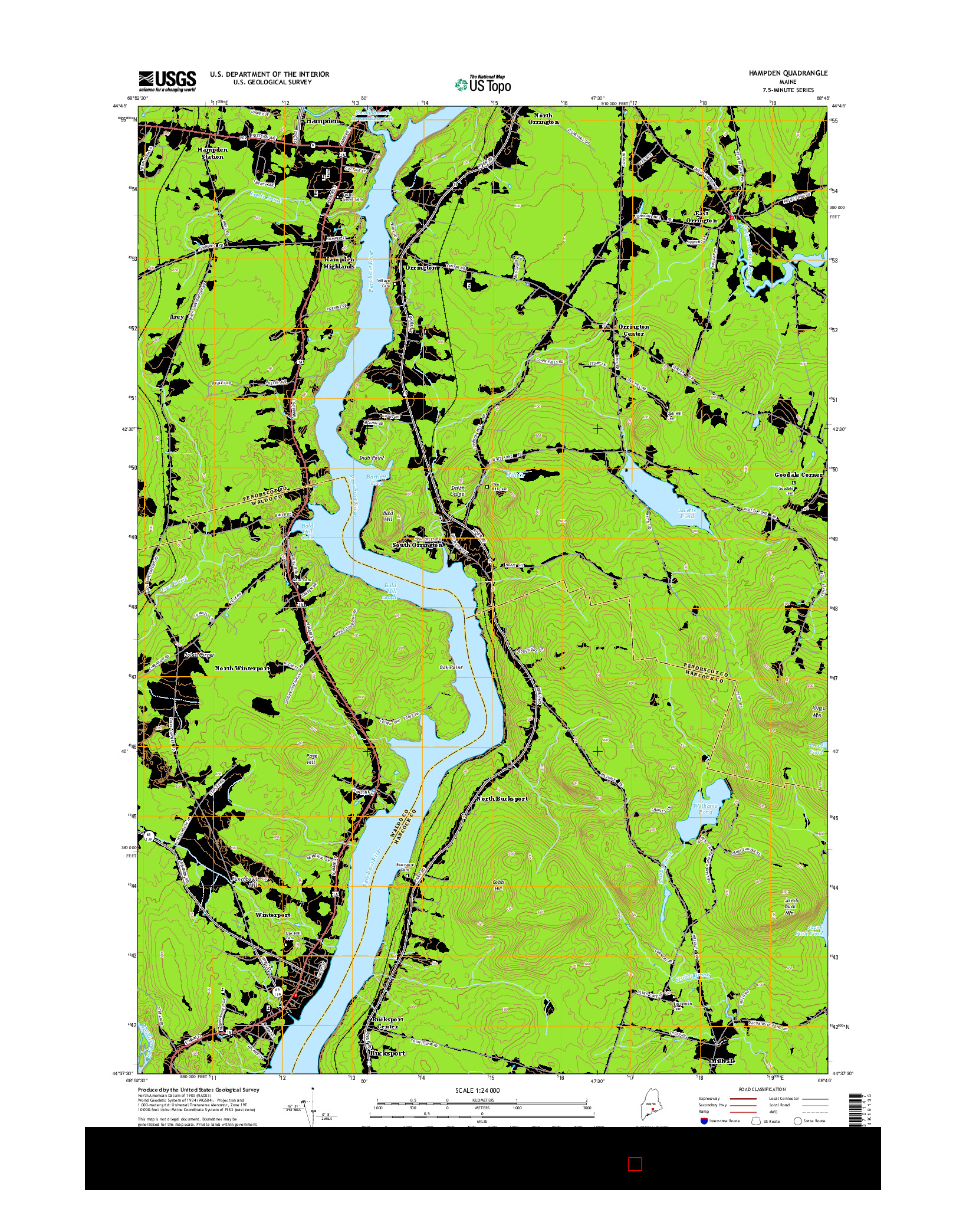 USGS US TOPO 7.5-MINUTE MAP FOR HAMPDEN, ME 2014