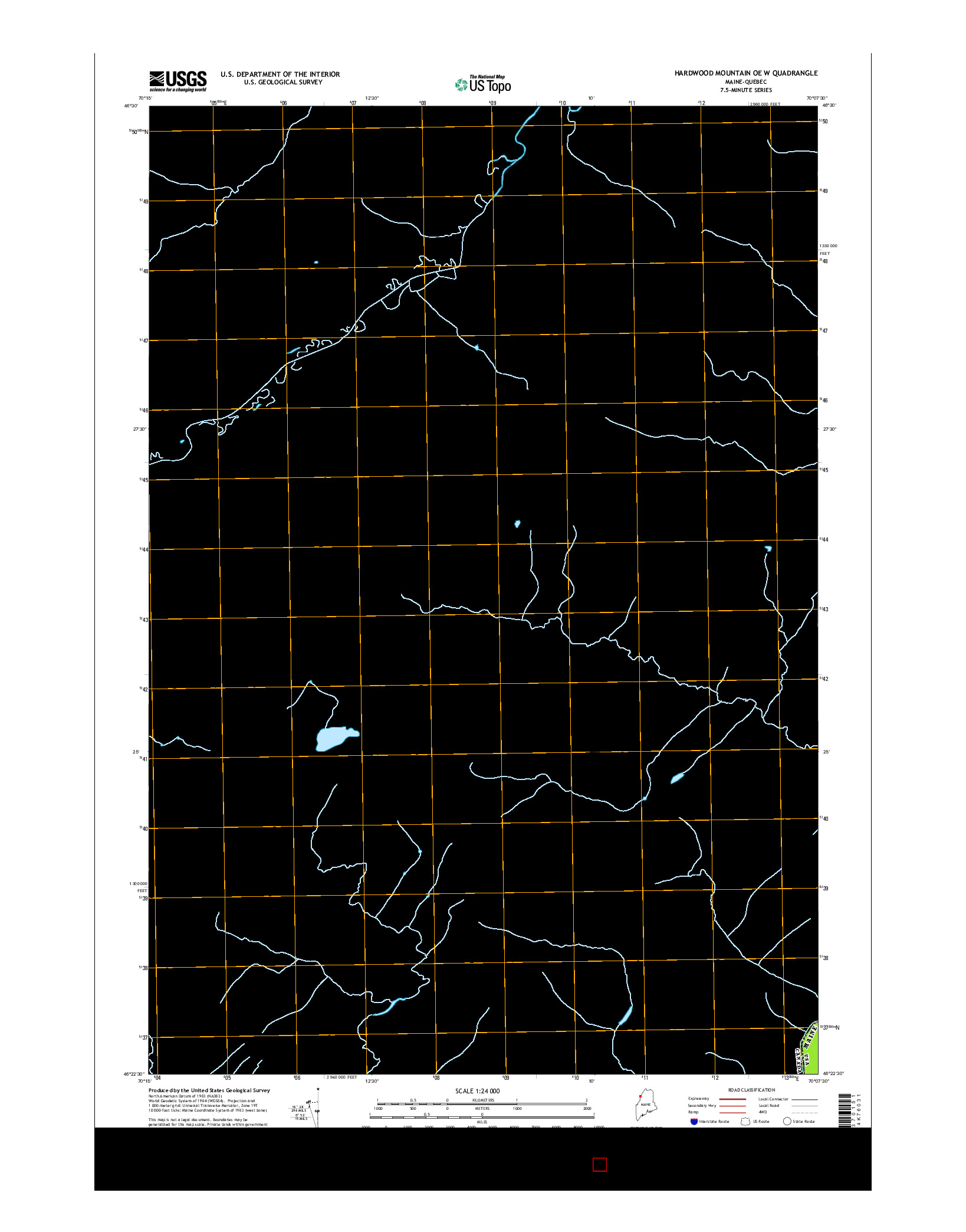 USGS US TOPO 7.5-MINUTE MAP FOR HARDWOOD MOUNTAIN OE W, ME-QC 2014