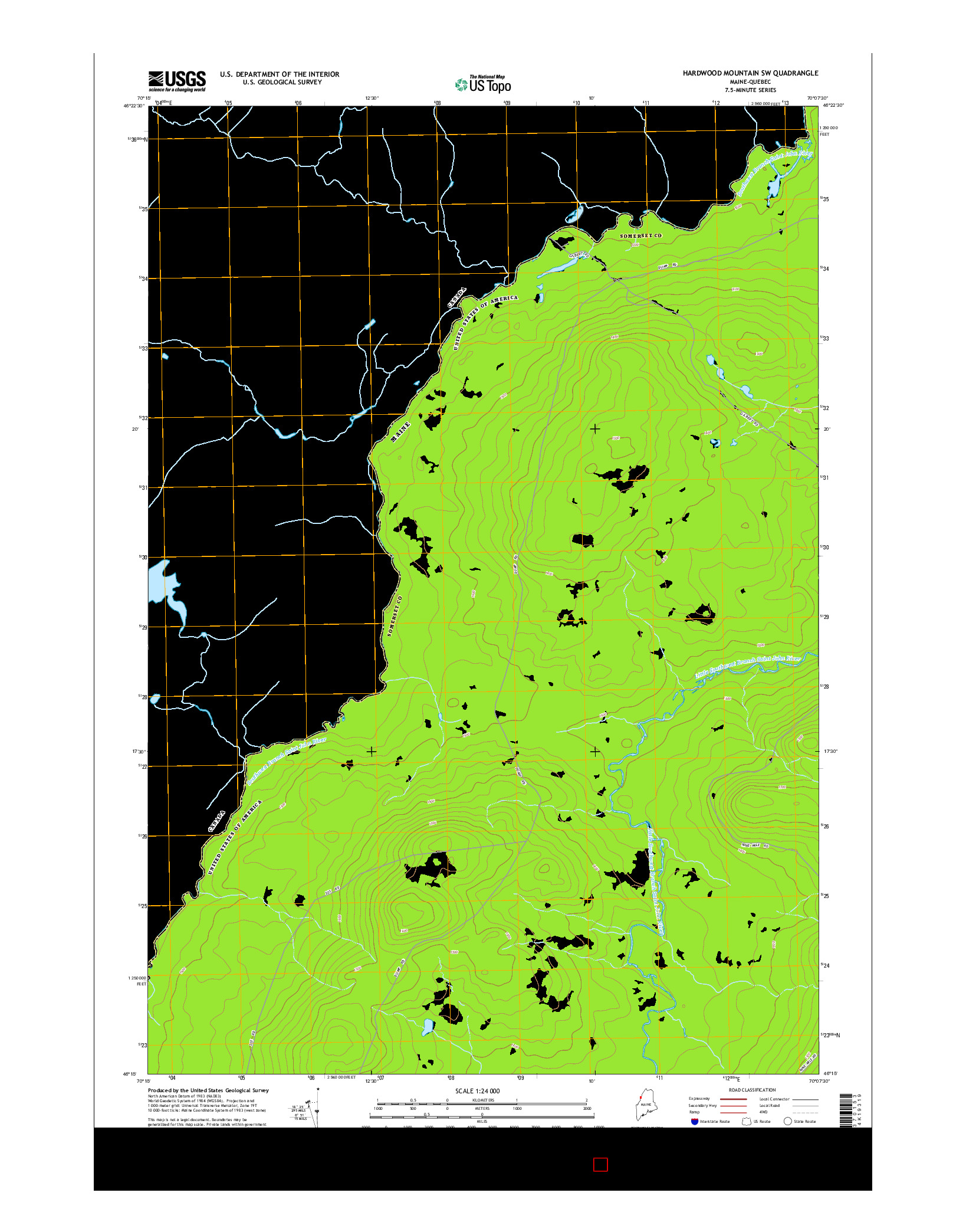 USGS US TOPO 7.5-MINUTE MAP FOR HARDWOOD MOUNTAIN SW, ME-QC 2014