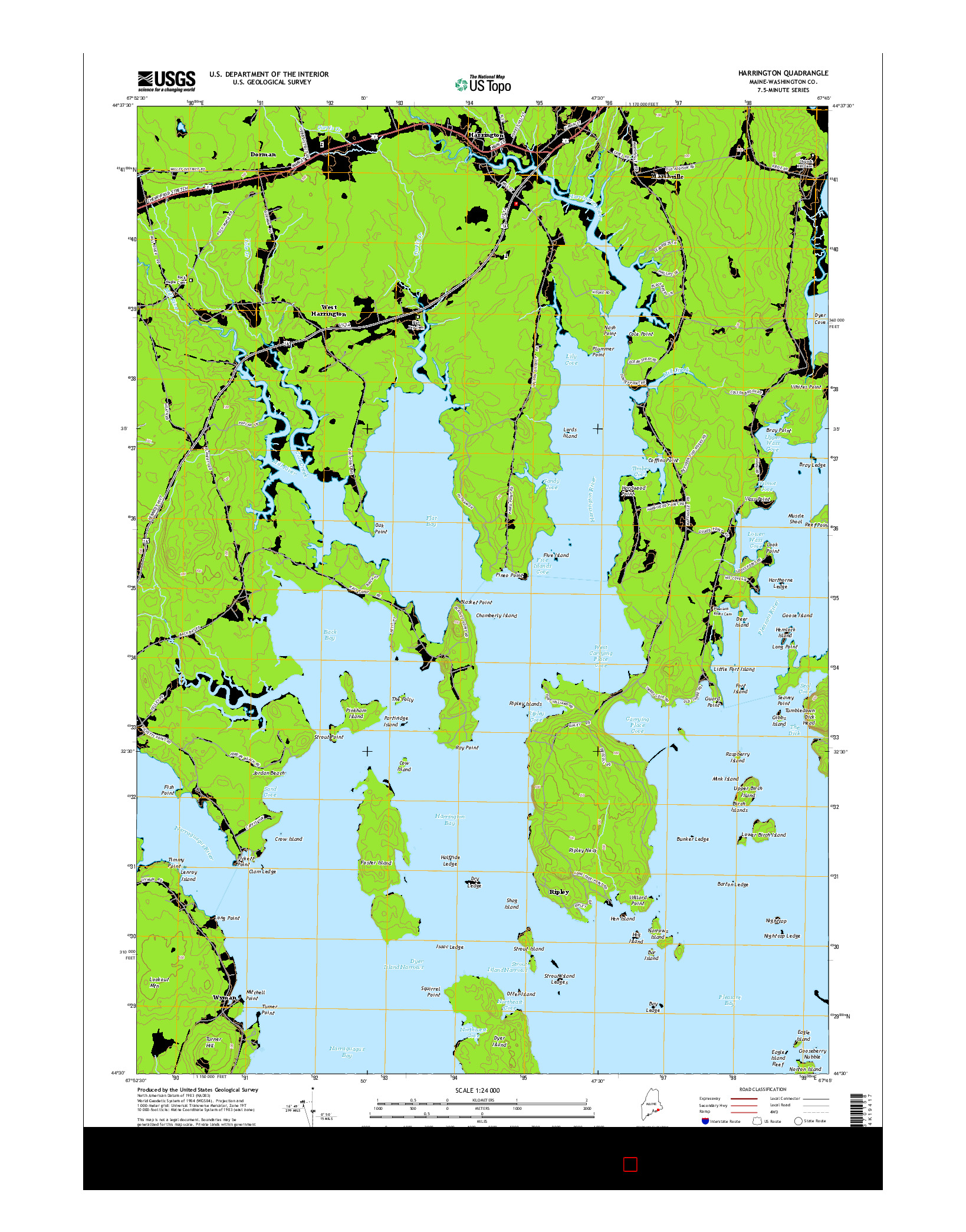 USGS US TOPO 7.5-MINUTE MAP FOR HARRINGTON, ME 2014