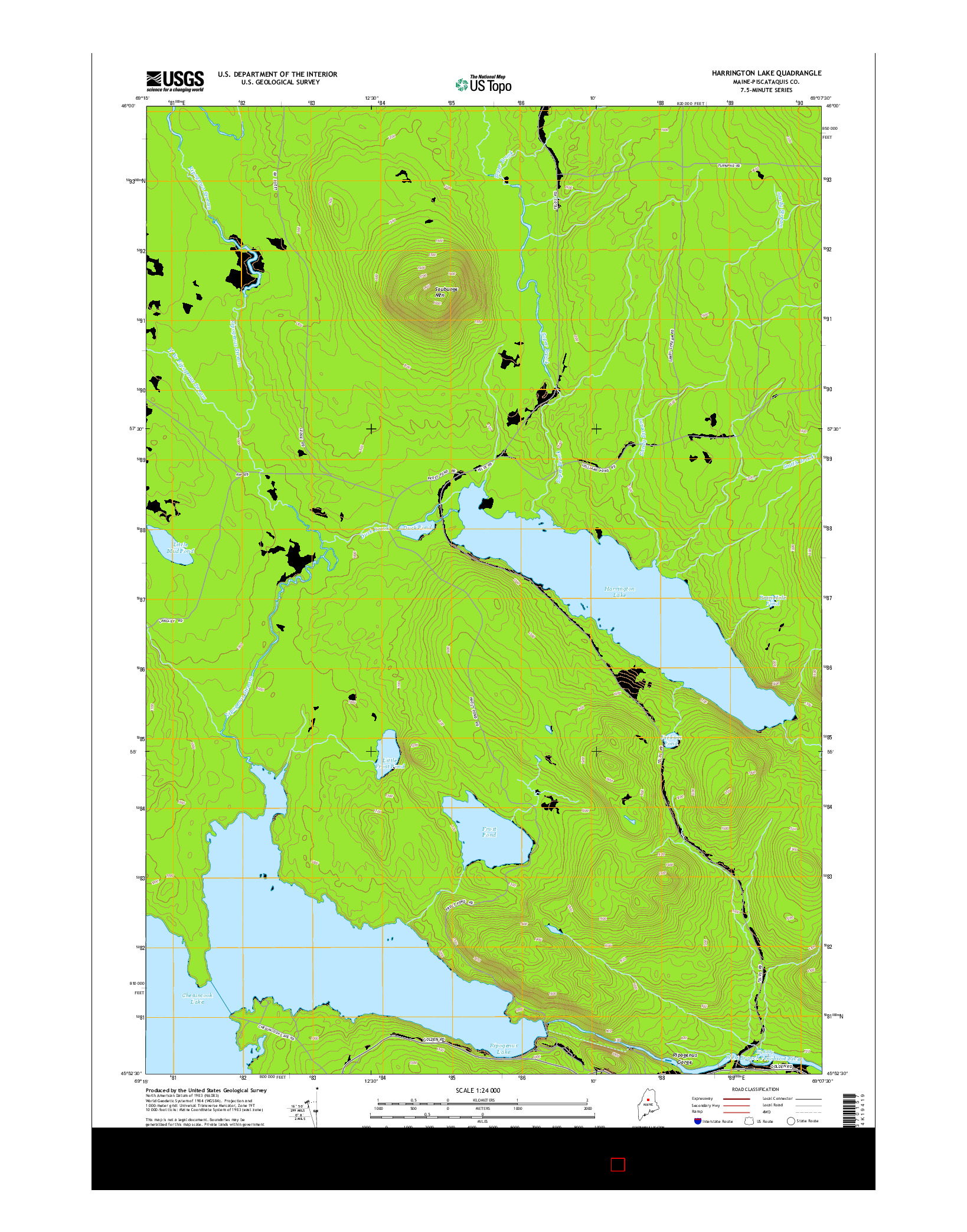USGS US TOPO 7.5-MINUTE MAP FOR HARRINGTON LAKE, ME 2014