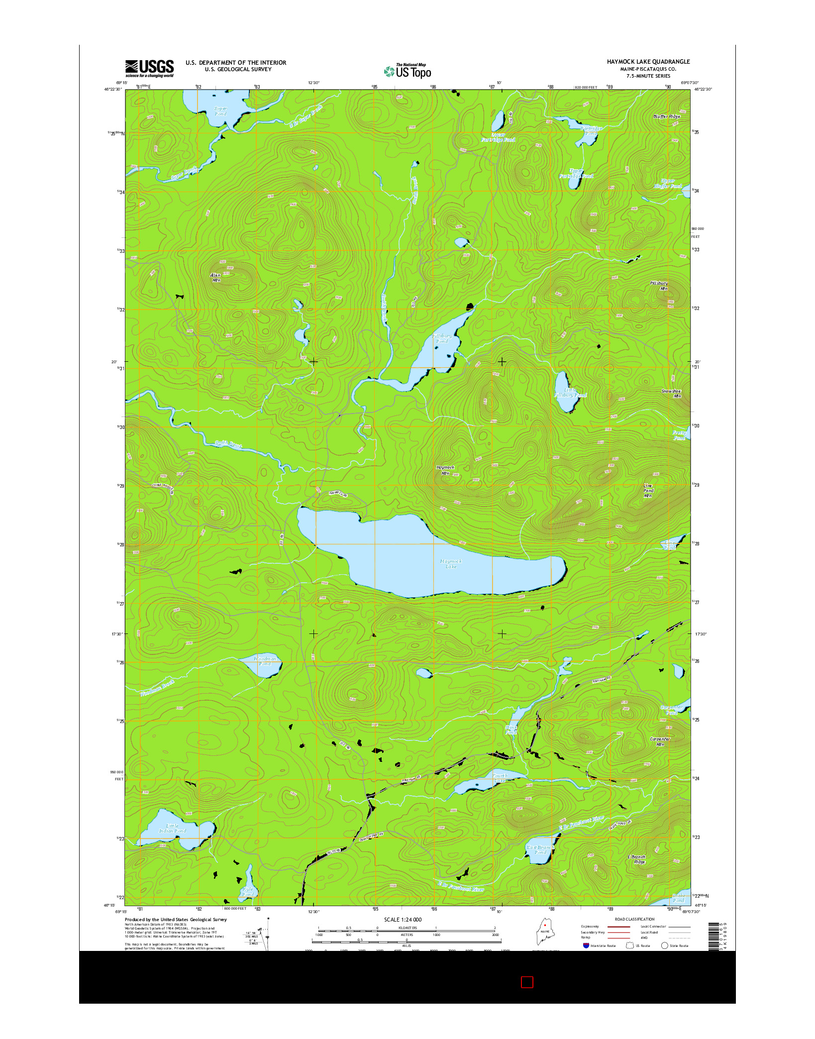 USGS US TOPO 7.5-MINUTE MAP FOR HAYMOCK LAKE, ME 2014