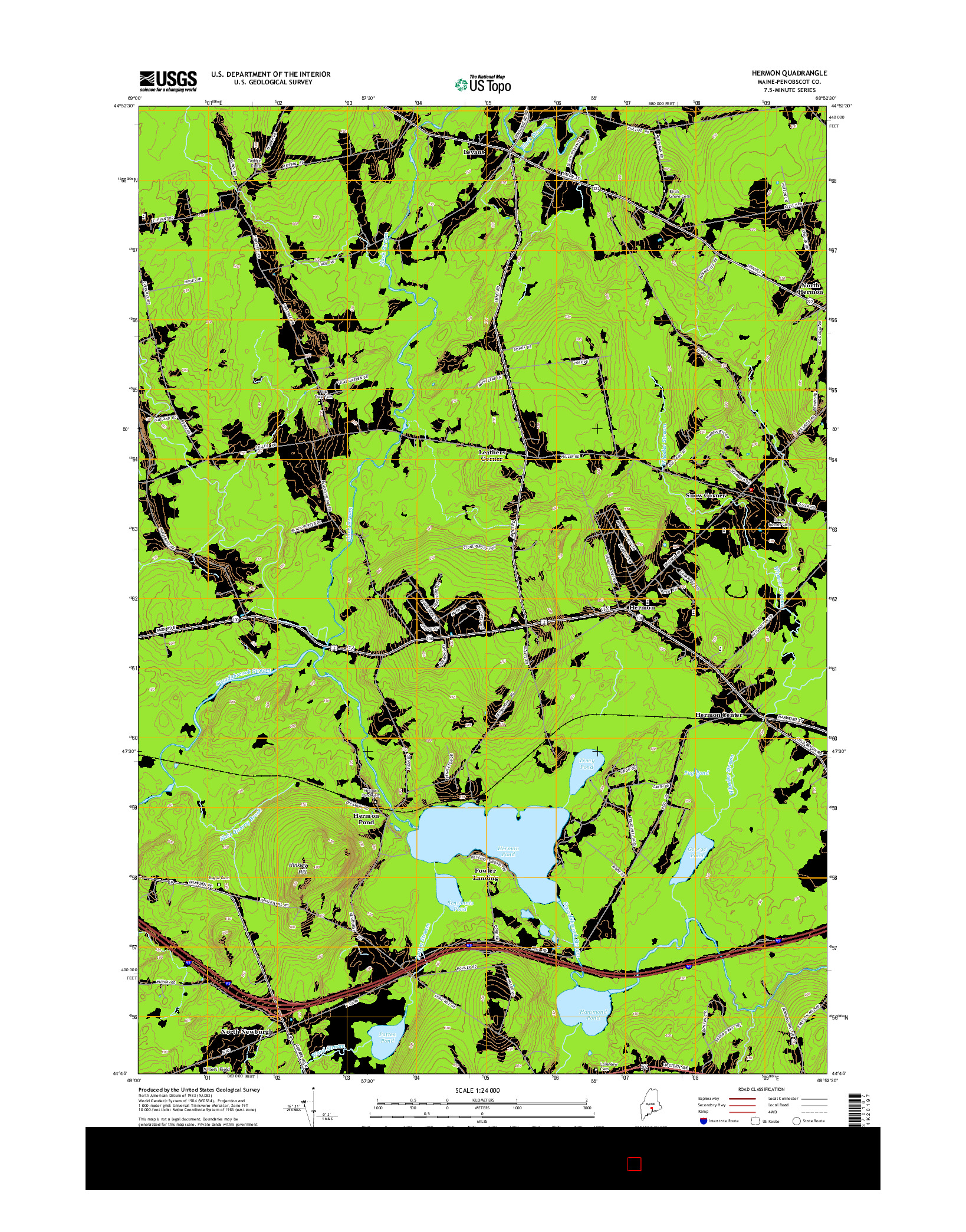USGS US TOPO 7.5-MINUTE MAP FOR HERMON, ME 2014