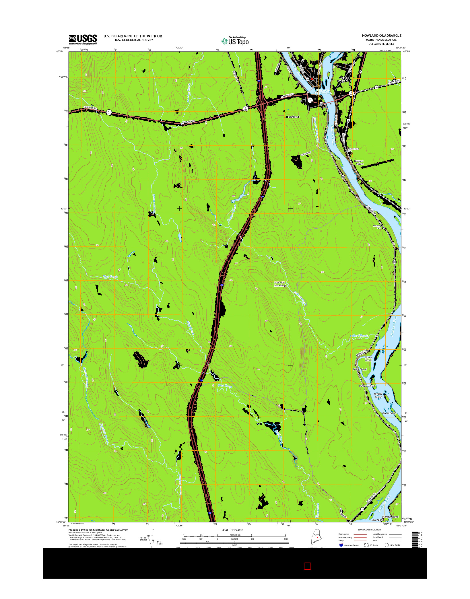 USGS US TOPO 7.5-MINUTE MAP FOR HOWLAND, ME 2014