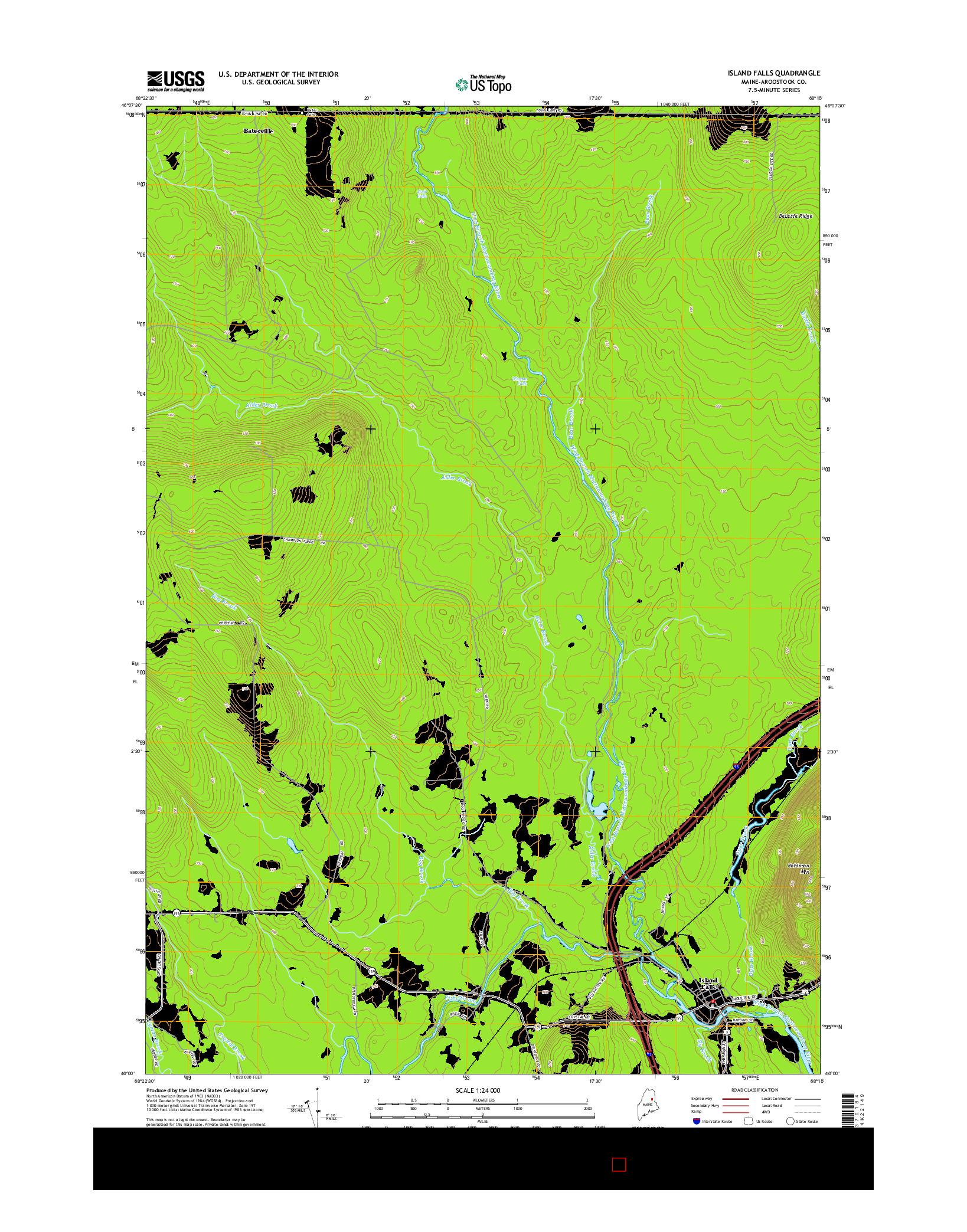 USGS US TOPO 7.5-MINUTE MAP FOR ISLAND FALLS, ME 2014