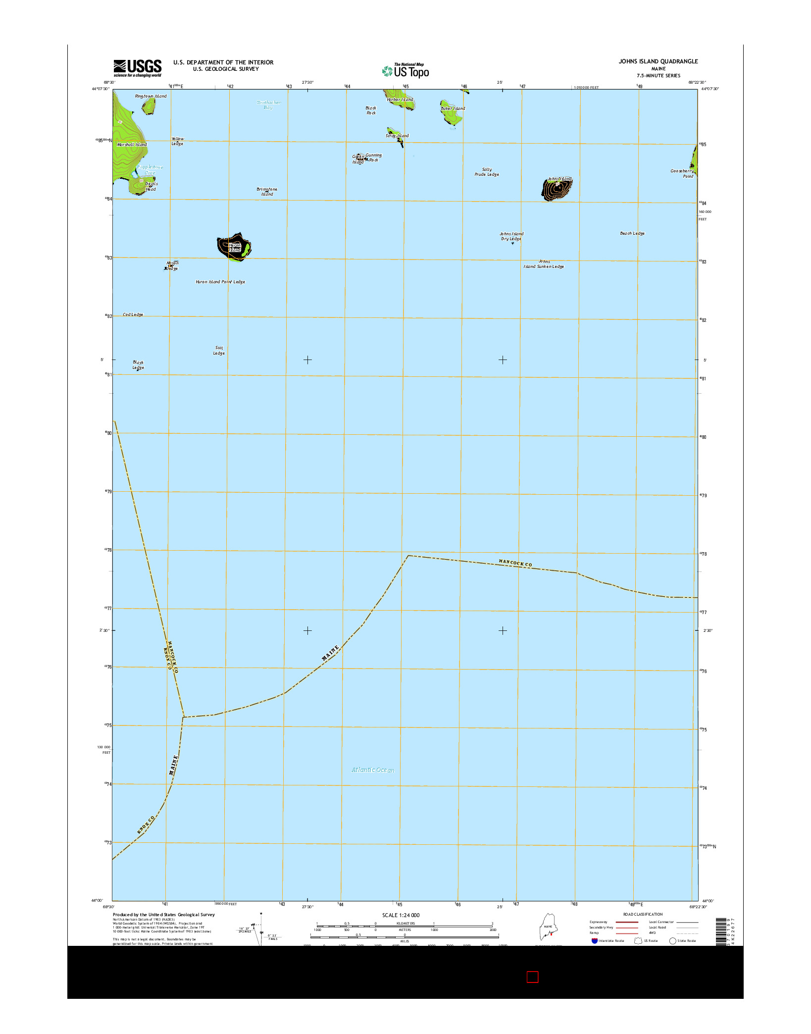 USGS US TOPO 7.5-MINUTE MAP FOR JOHNS ISLAND, ME 2014