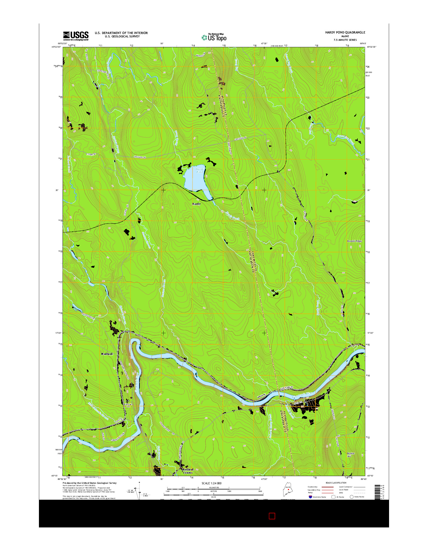USGS US TOPO 7.5-MINUTE MAP FOR HARDY POND, ME 2014
