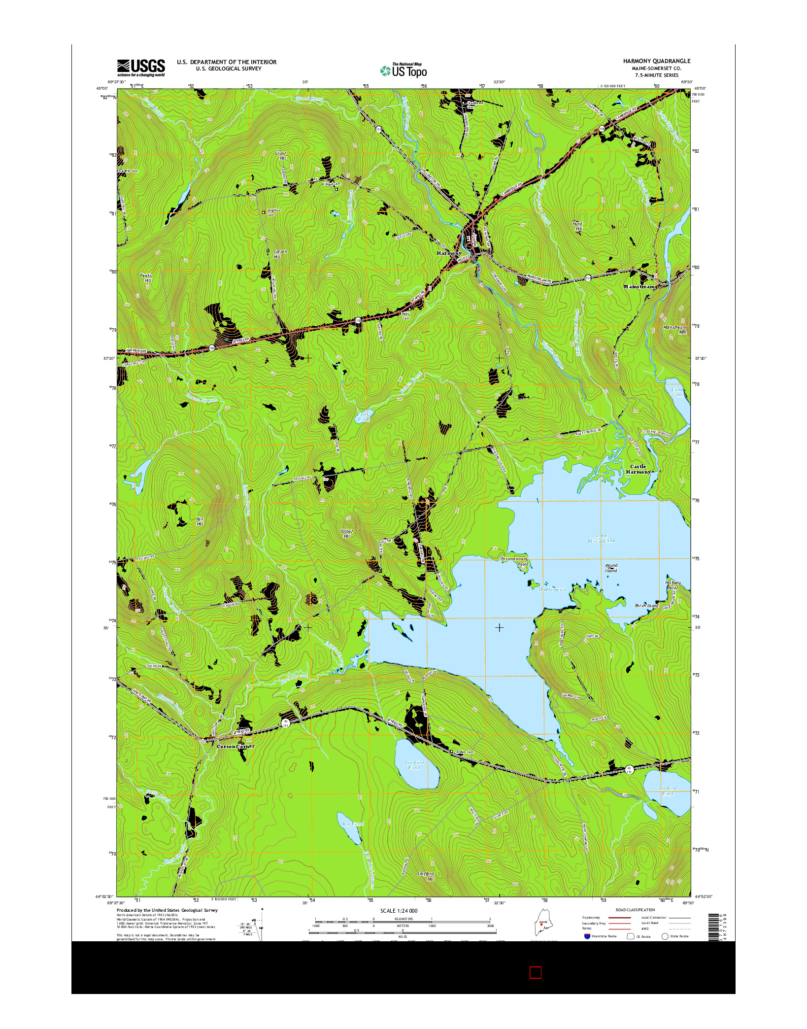 USGS US TOPO 7.5-MINUTE MAP FOR HARMONY, ME 2014