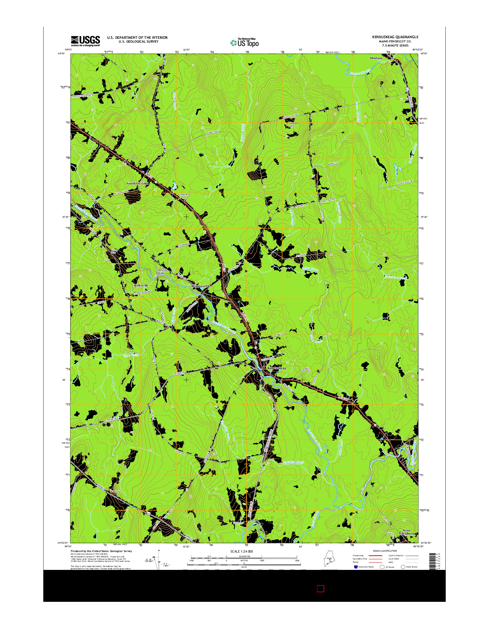 USGS US TOPO 7.5-MINUTE MAP FOR KENDUSKEAG, ME 2014