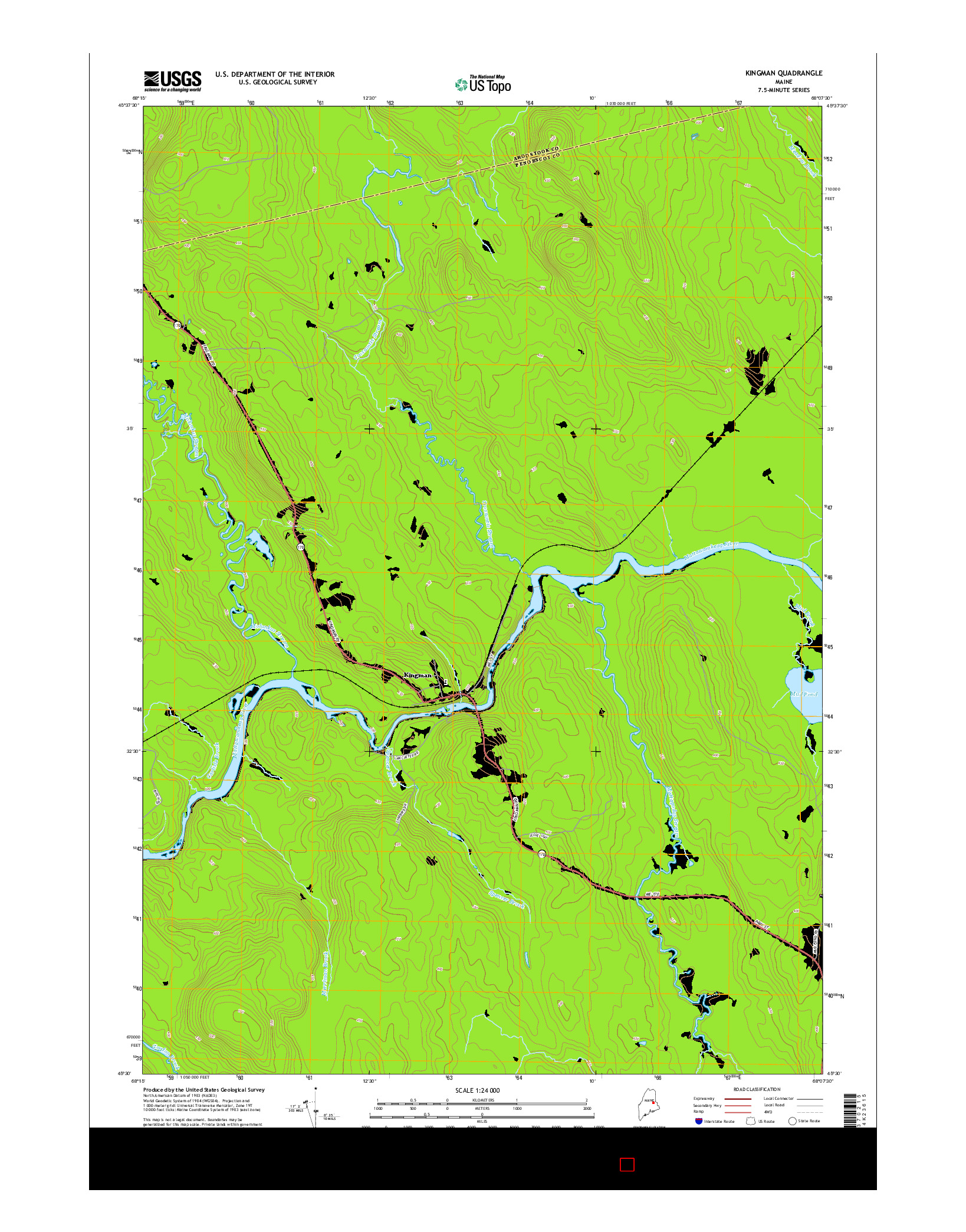 USGS US TOPO 7.5-MINUTE MAP FOR KINGMAN, ME 2014