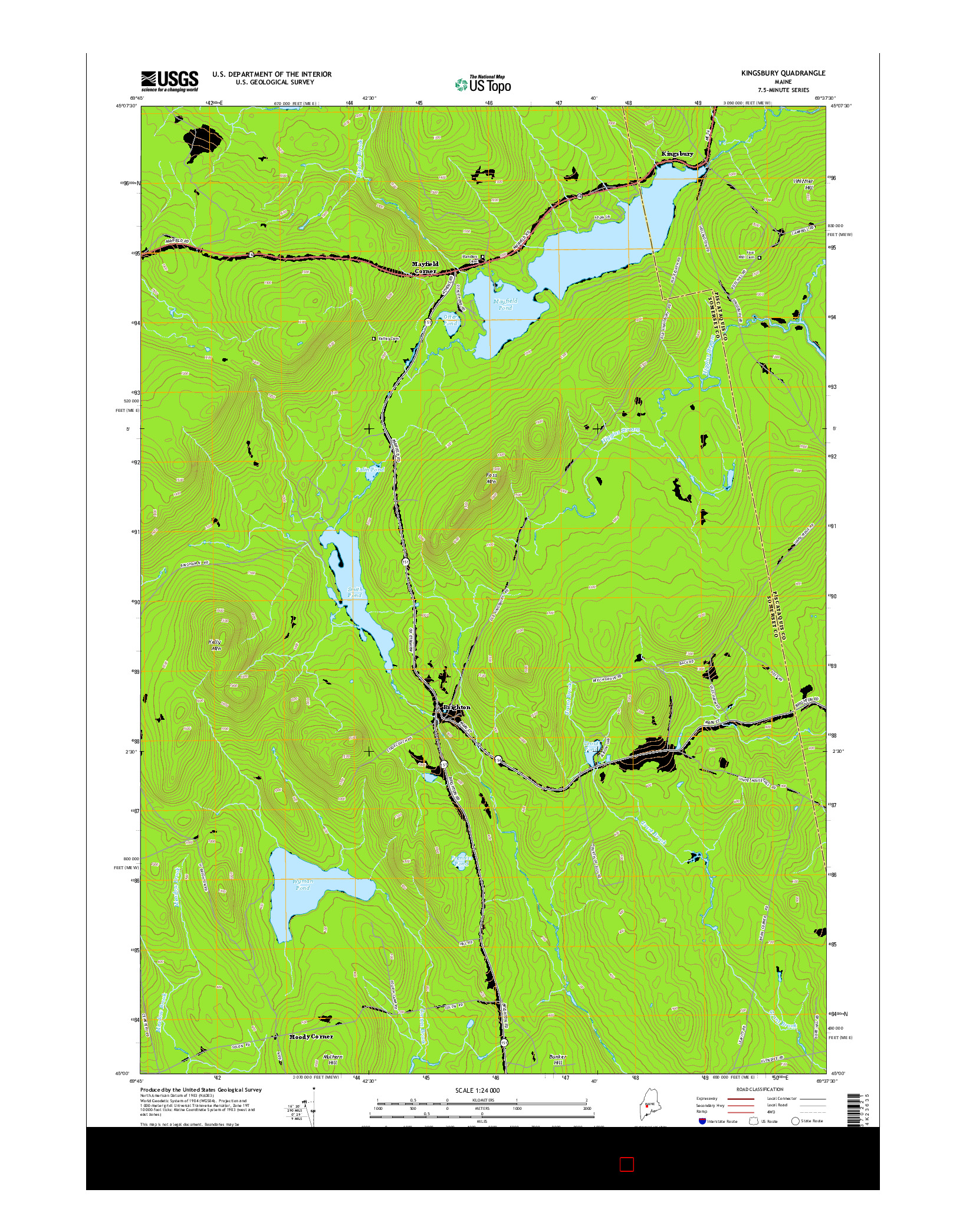 USGS US TOPO 7.5-MINUTE MAP FOR KINGSBURY, ME 2014