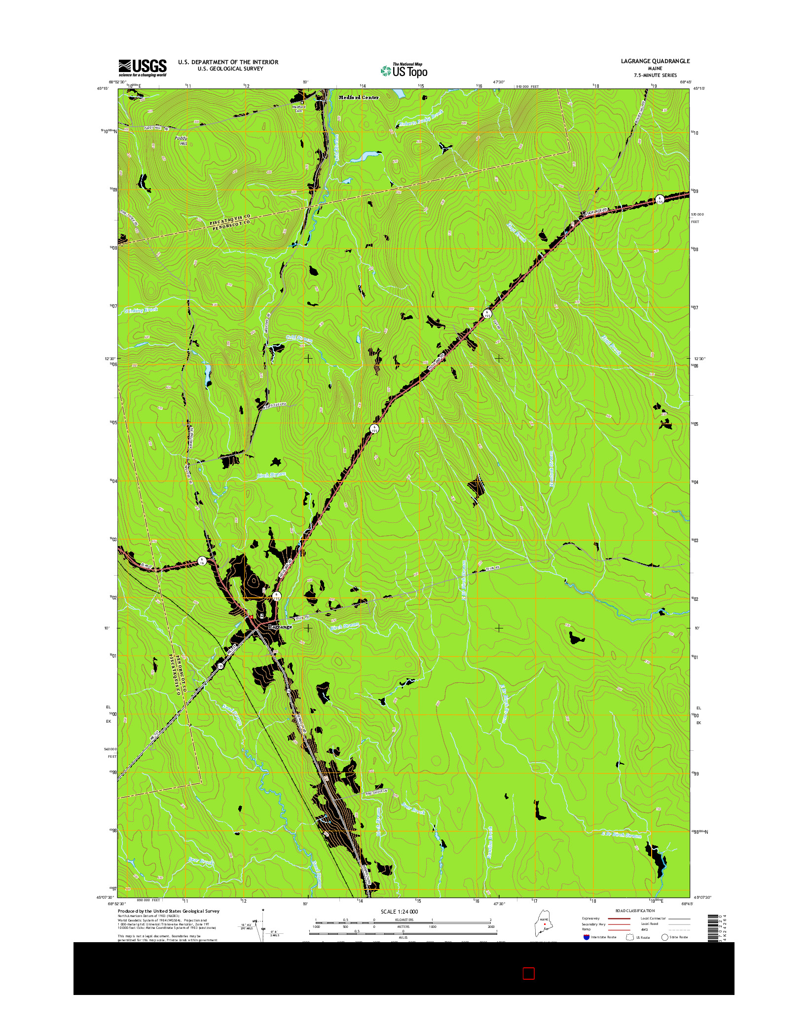 USGS US TOPO 7.5-MINUTE MAP FOR LAGRANGE, ME 2014