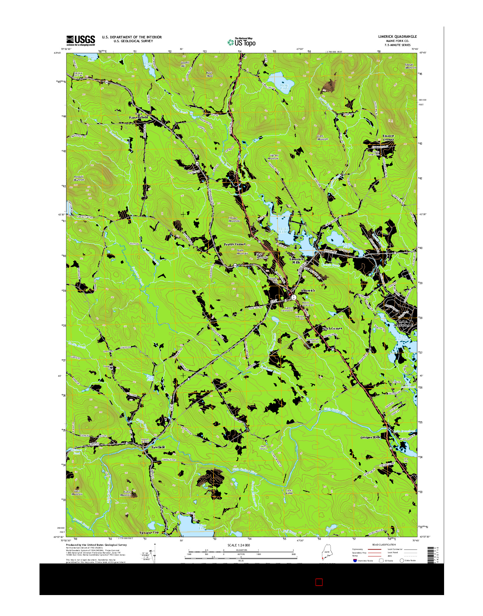 USGS US TOPO 7.5-MINUTE MAP FOR LIMERICK, ME 2014