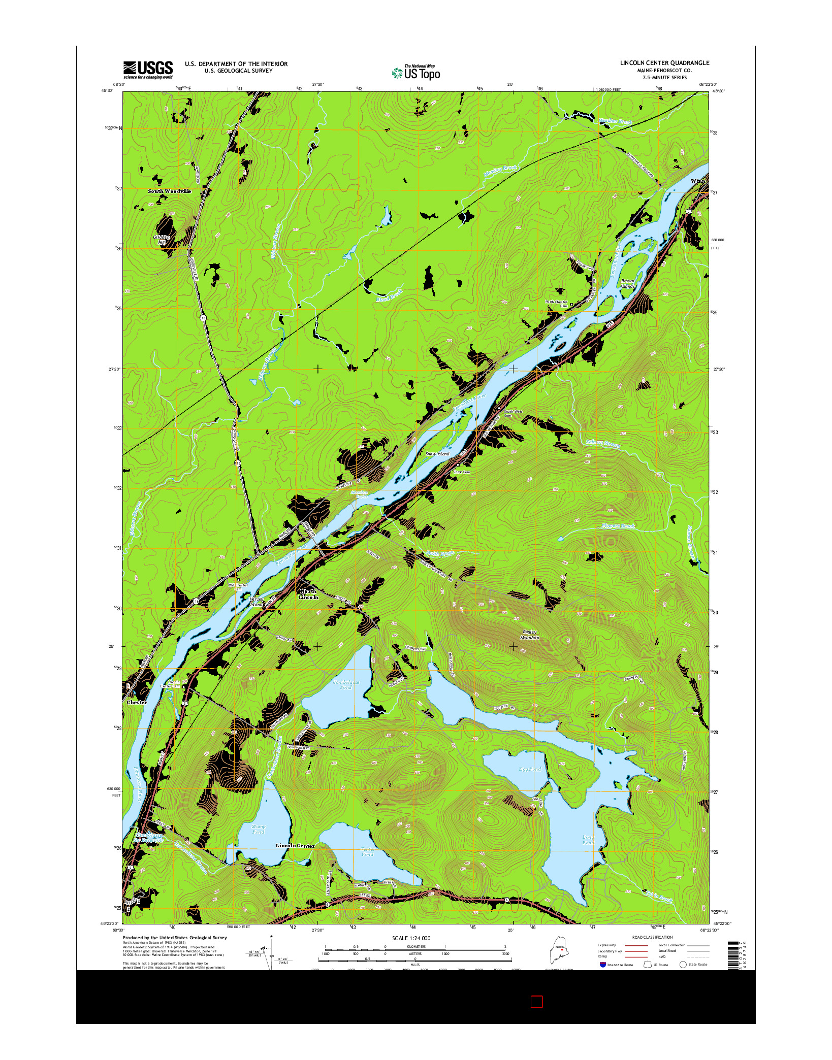 USGS US TOPO 7.5-MINUTE MAP FOR LINCOLN CENTER, ME 2014