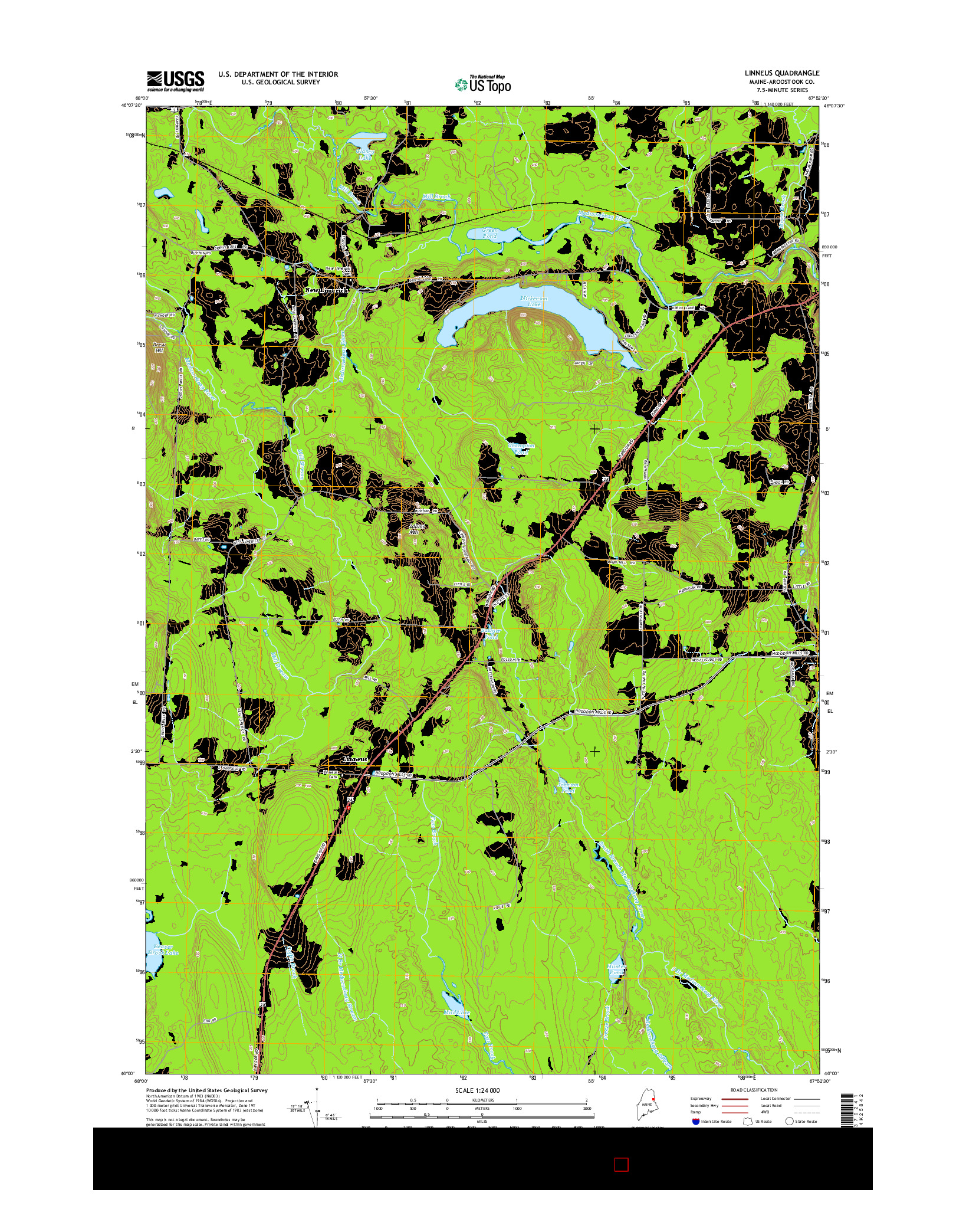 USGS US TOPO 7.5-MINUTE MAP FOR LINNEUS, ME 2014