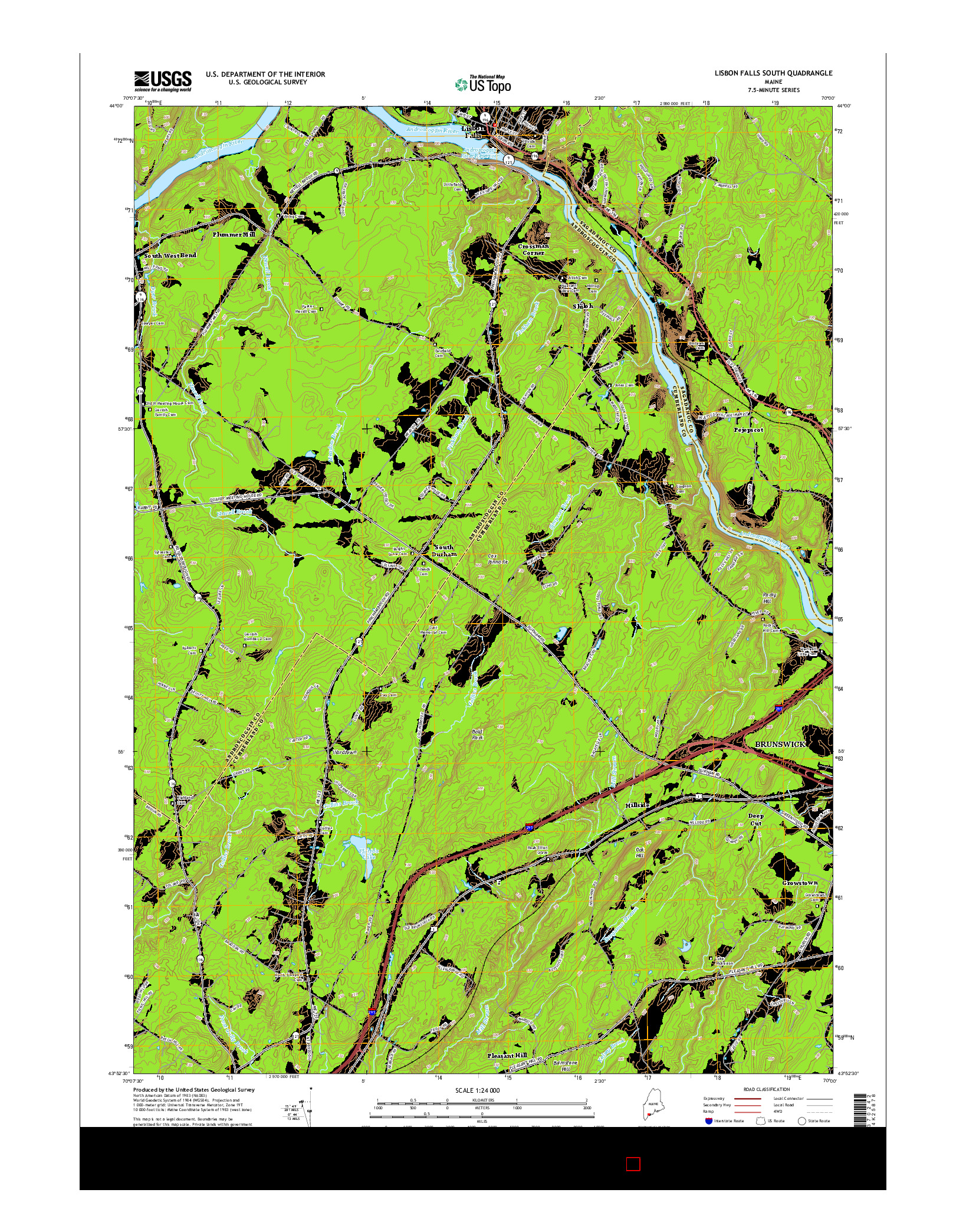 USGS US TOPO 7.5-MINUTE MAP FOR LISBON FALLS SOUTH, ME 2014