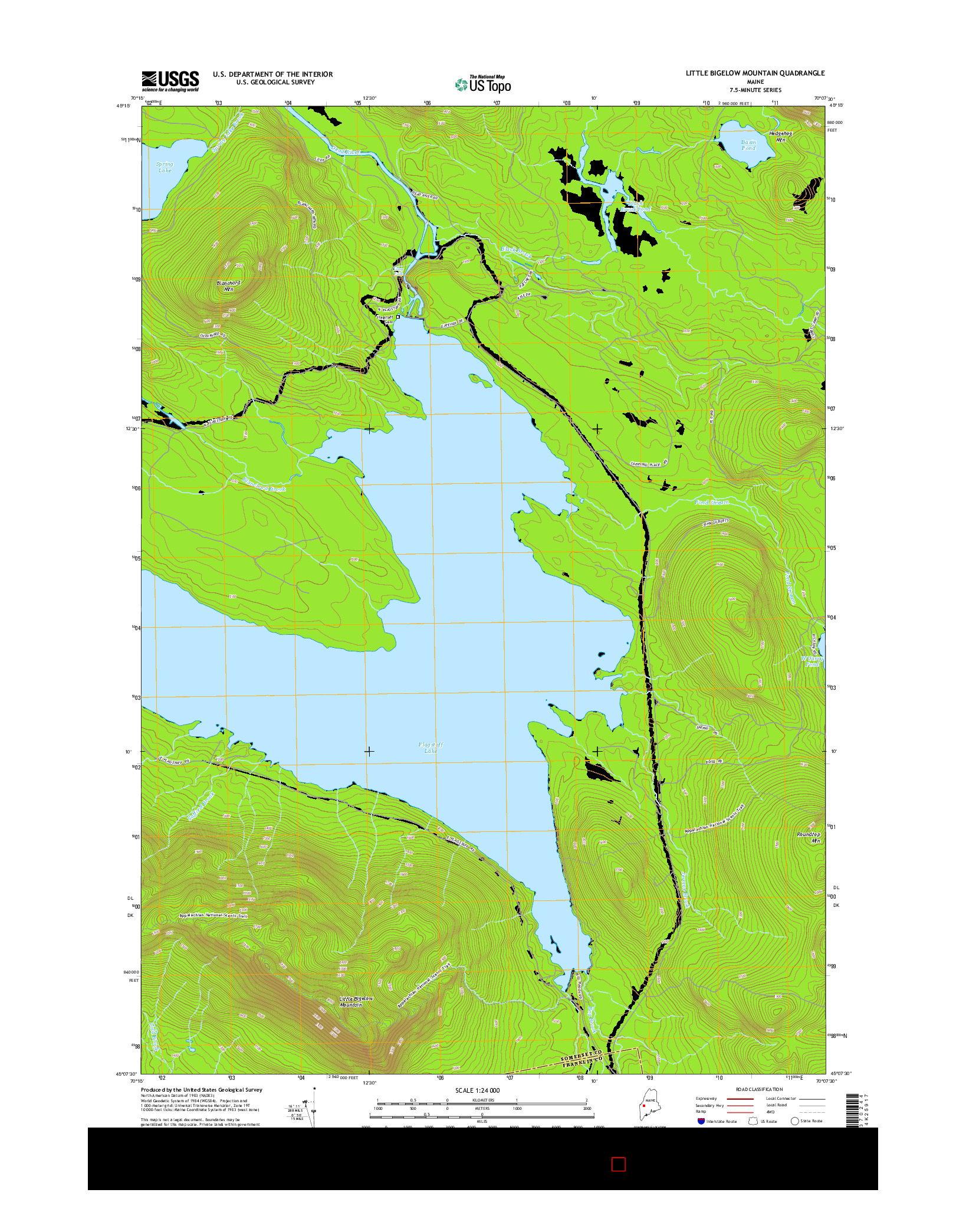 USGS US TOPO 7.5-MINUTE MAP FOR LITTLE BIGELOW MOUNTAIN, ME 2014