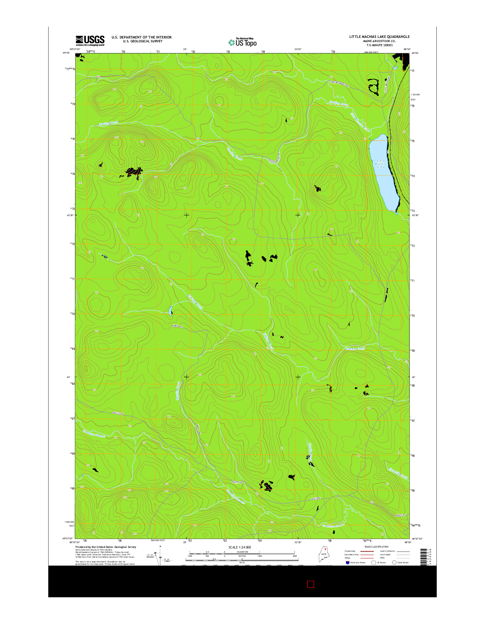 USGS US TOPO 7.5-MINUTE MAP FOR LITTLE MACHIAS LAKE, ME 2014
