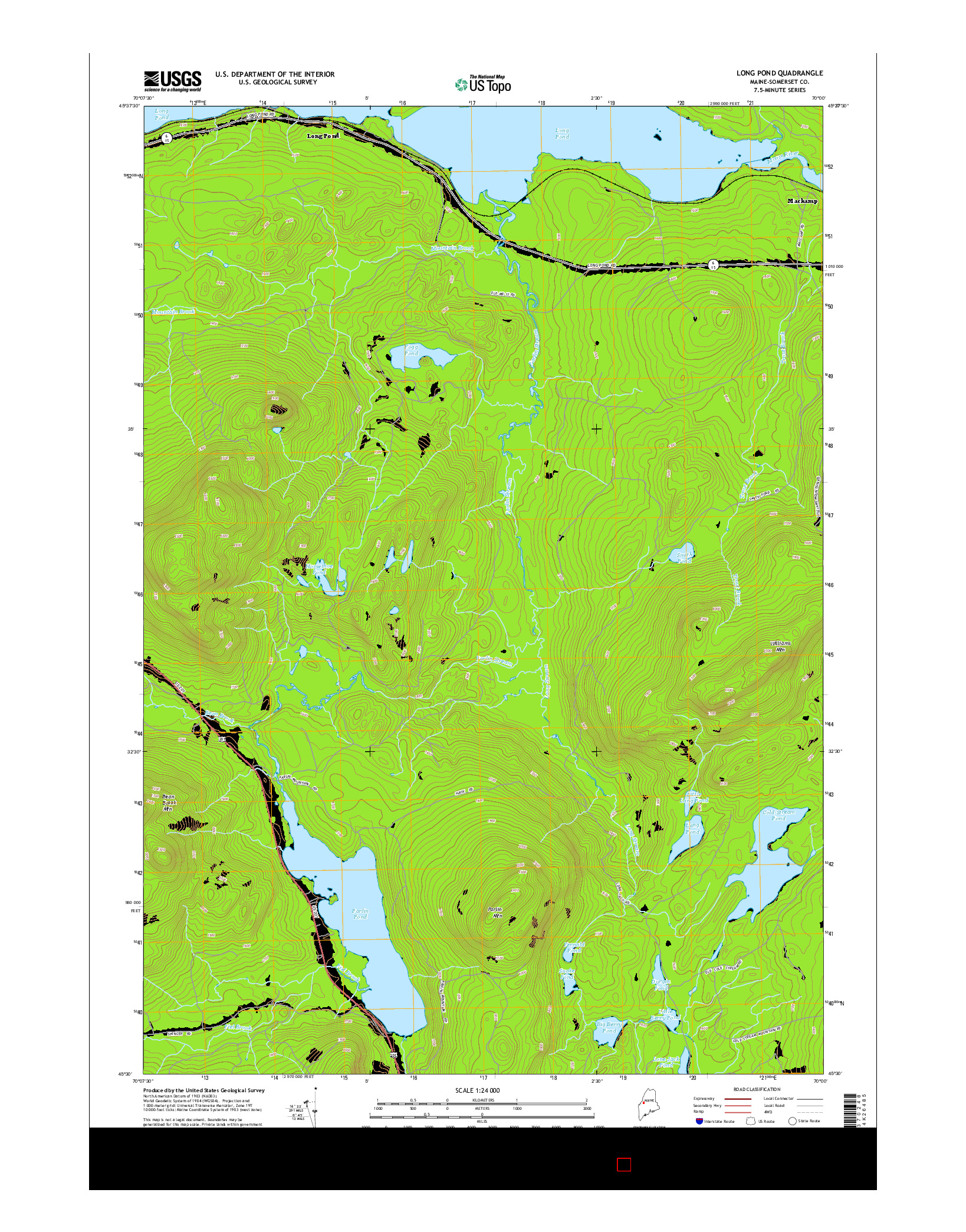 USGS US TOPO 7.5-MINUTE MAP FOR LONG POND, ME 2014