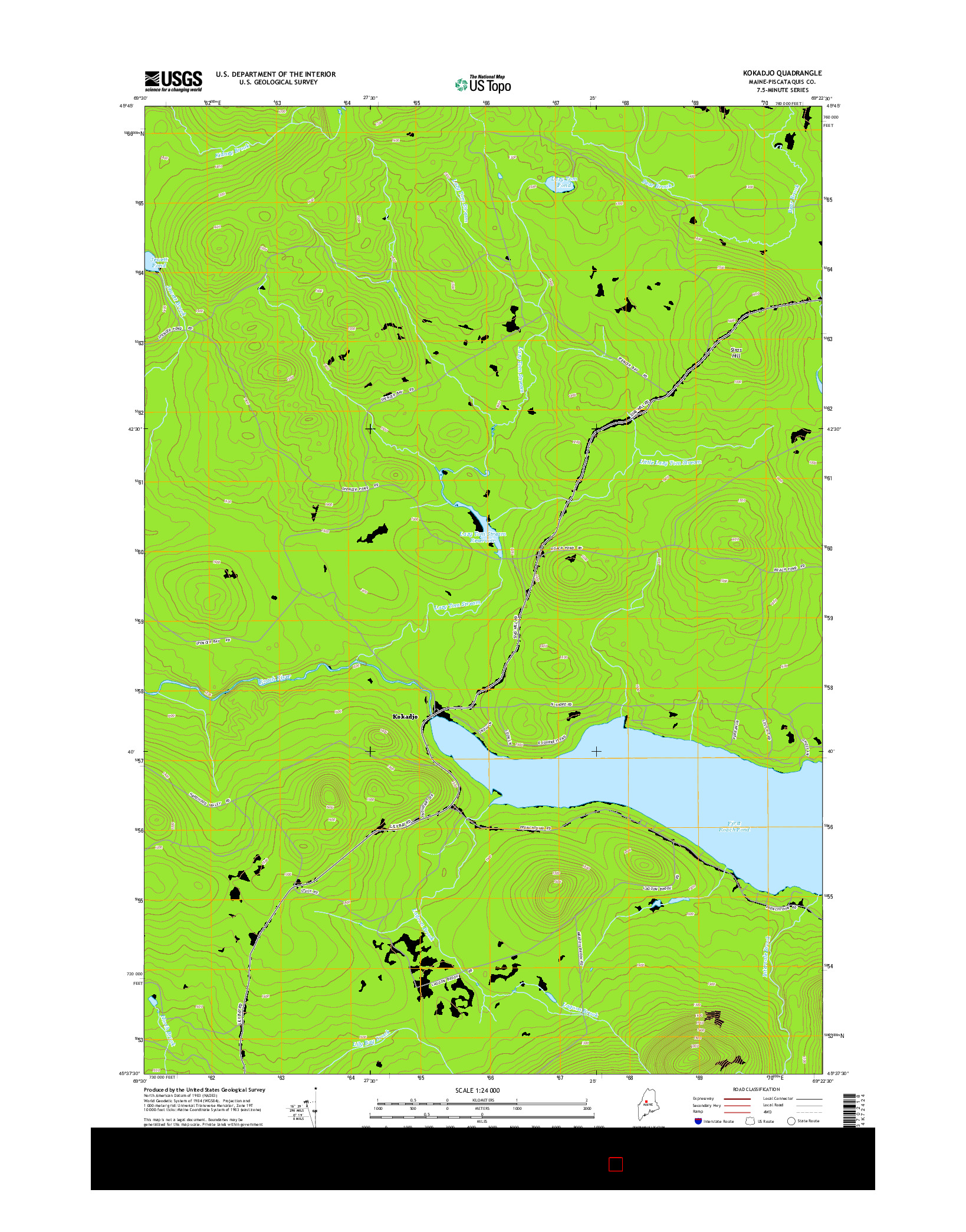 USGS US TOPO 7.5-MINUTE MAP FOR KOKADJO, ME 2014