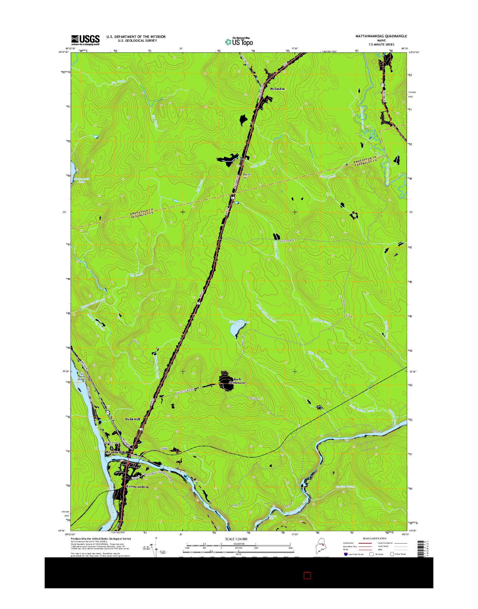 USGS US TOPO 7.5-MINUTE MAP FOR MATTAWAMKEAG, ME 2014