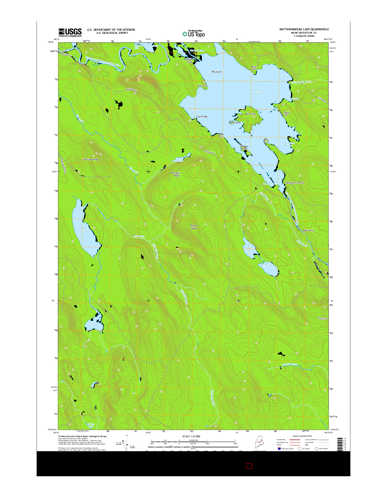USGS US TOPO 7.5-MINUTE MAP FOR MATTAWAMKEAG LAKE, ME 2014