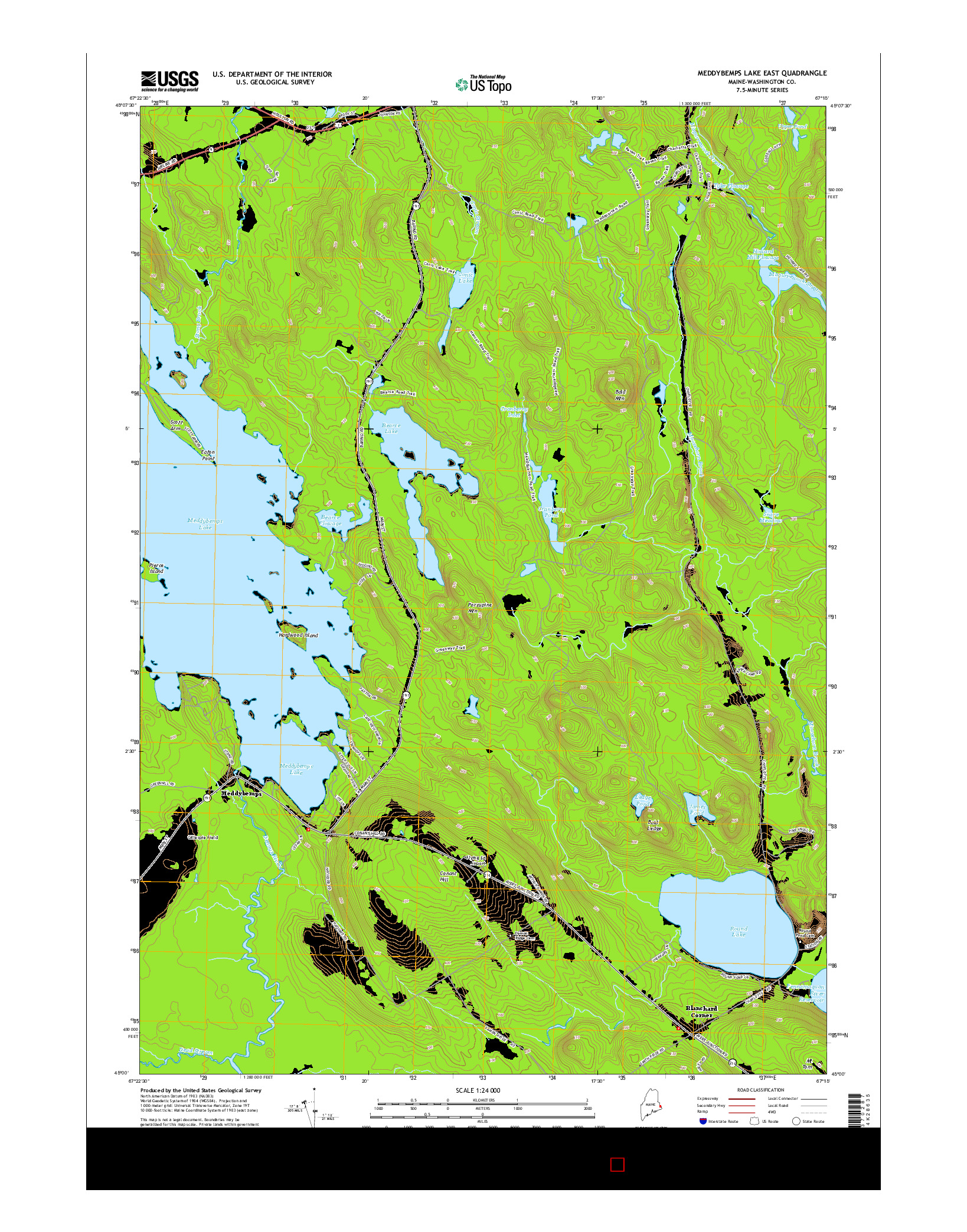 USGS US TOPO 7.5-MINUTE MAP FOR MEDDYBEMPS LAKE EAST, ME 2014