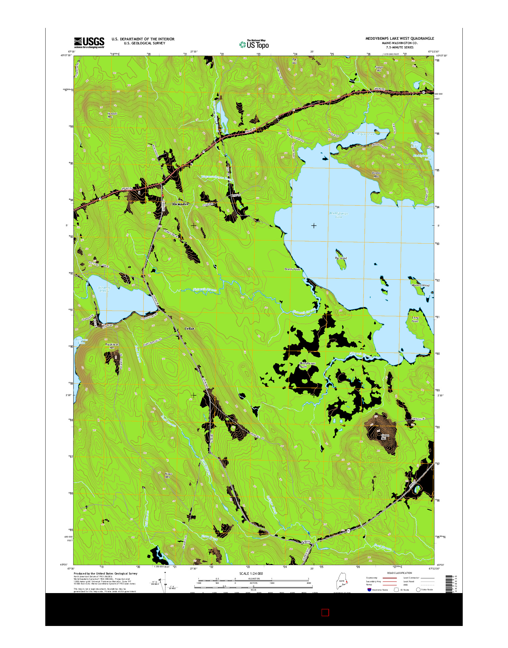 USGS US TOPO 7.5-MINUTE MAP FOR MEDDYBEMPS LAKE WEST, ME 2014