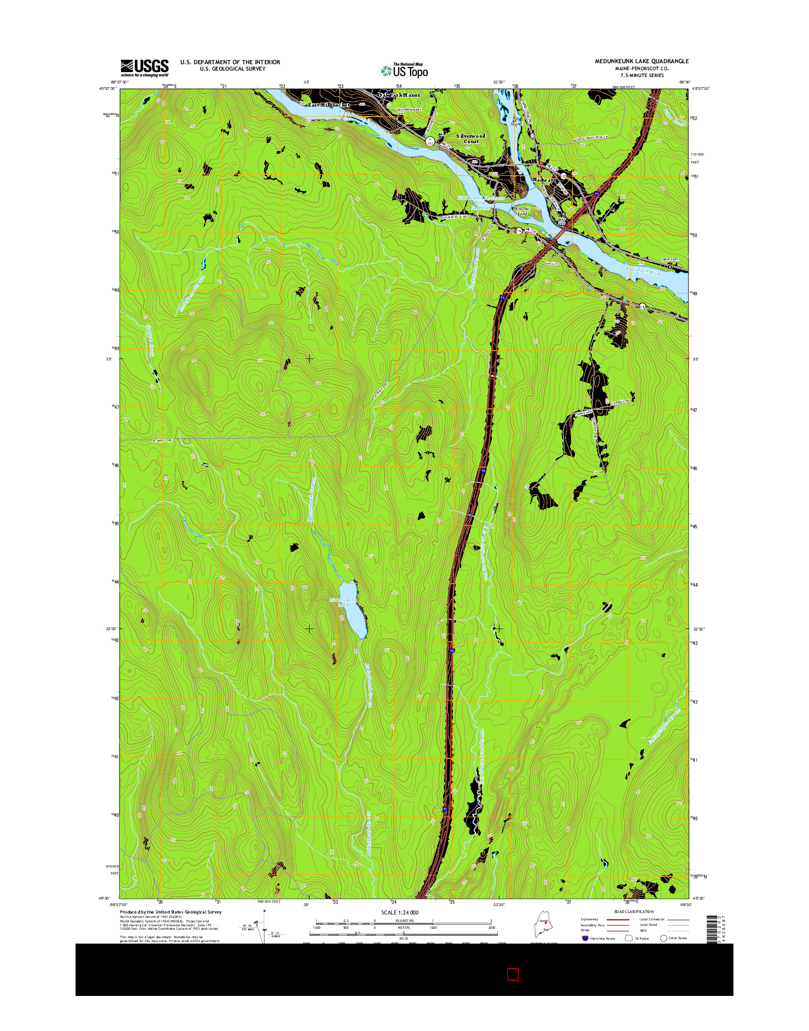 USGS US TOPO 7.5-MINUTE MAP FOR MEDUNKEUNK LAKE, ME 2014