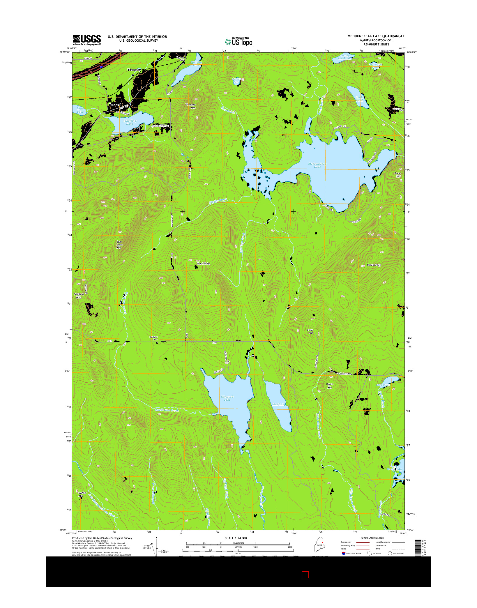 USGS US TOPO 7.5-MINUTE MAP FOR MEDUXNEKEAG LAKE, ME 2014