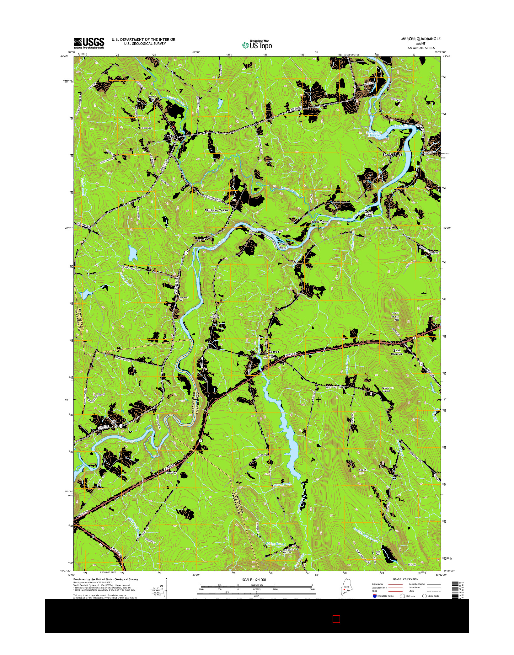 USGS US TOPO 7.5-MINUTE MAP FOR MERCER, ME 2014