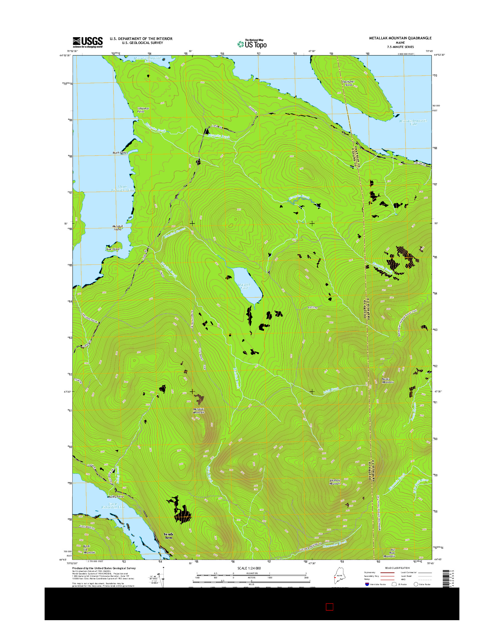 USGS US TOPO 7.5-MINUTE MAP FOR METALLAK MOUNTAIN, ME 2014