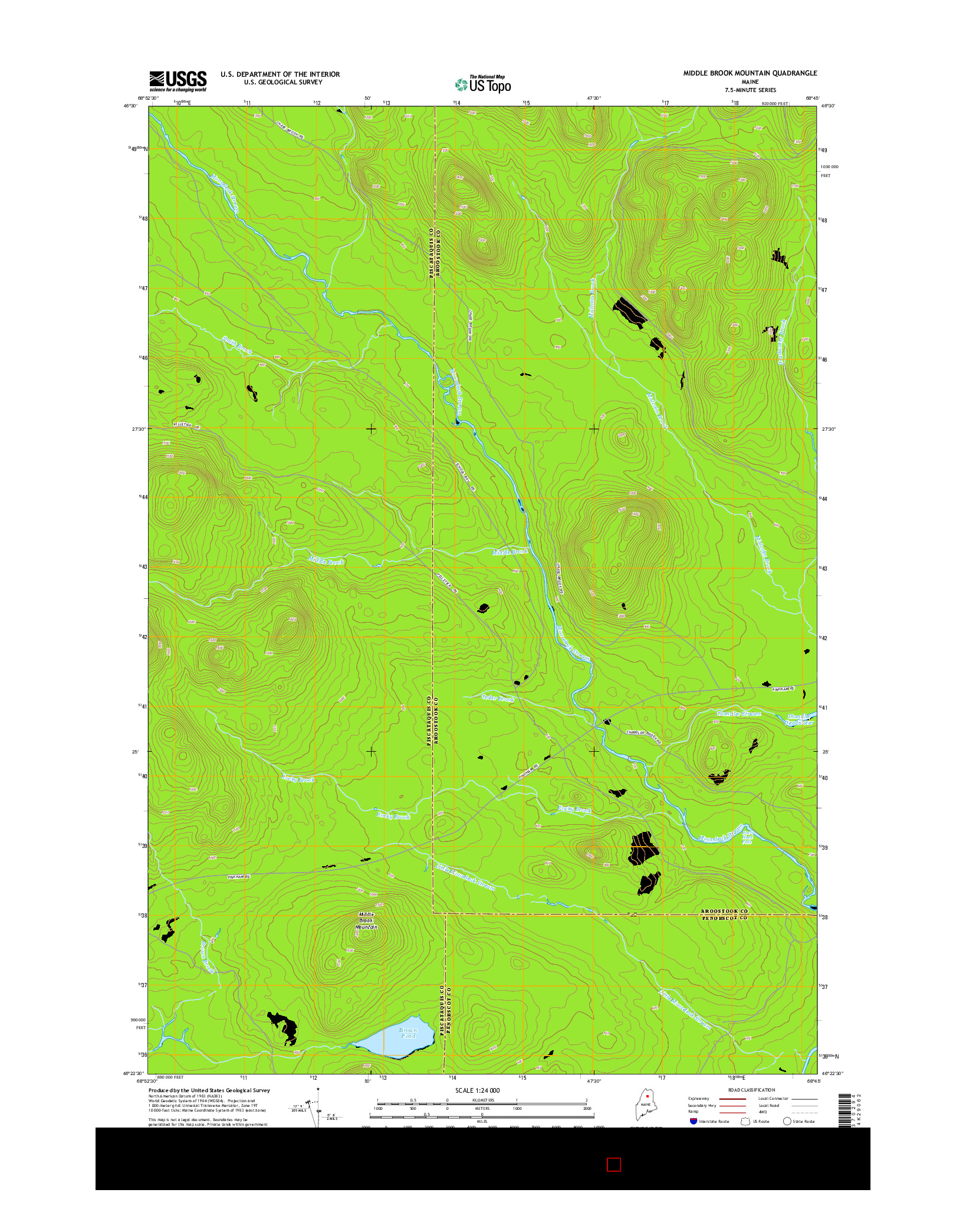 USGS US TOPO 7.5-MINUTE MAP FOR MIDDLE BROOK MOUNTAIN, ME 2014