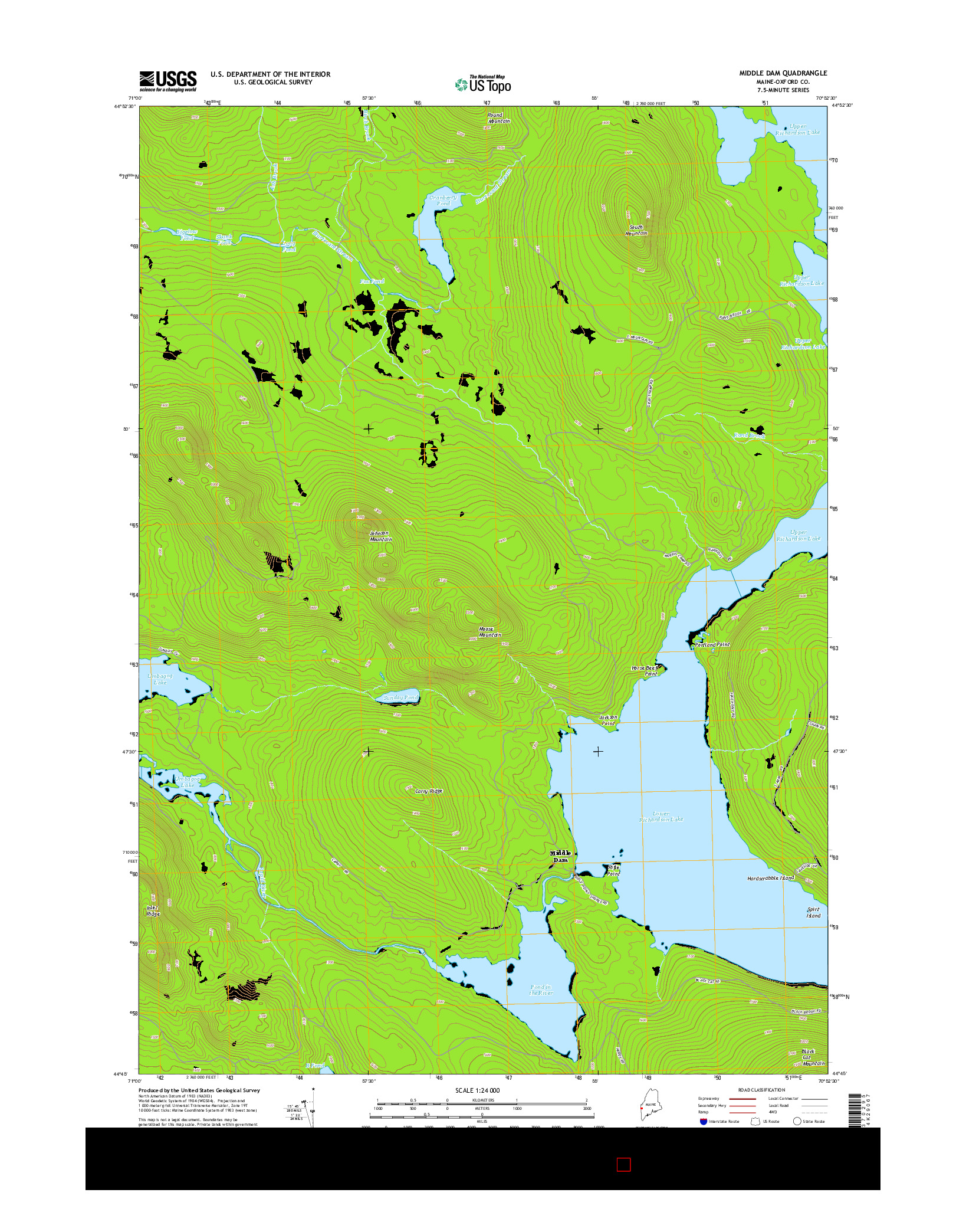 USGS US TOPO 7.5-MINUTE MAP FOR MIDDLE DAM, ME 2014